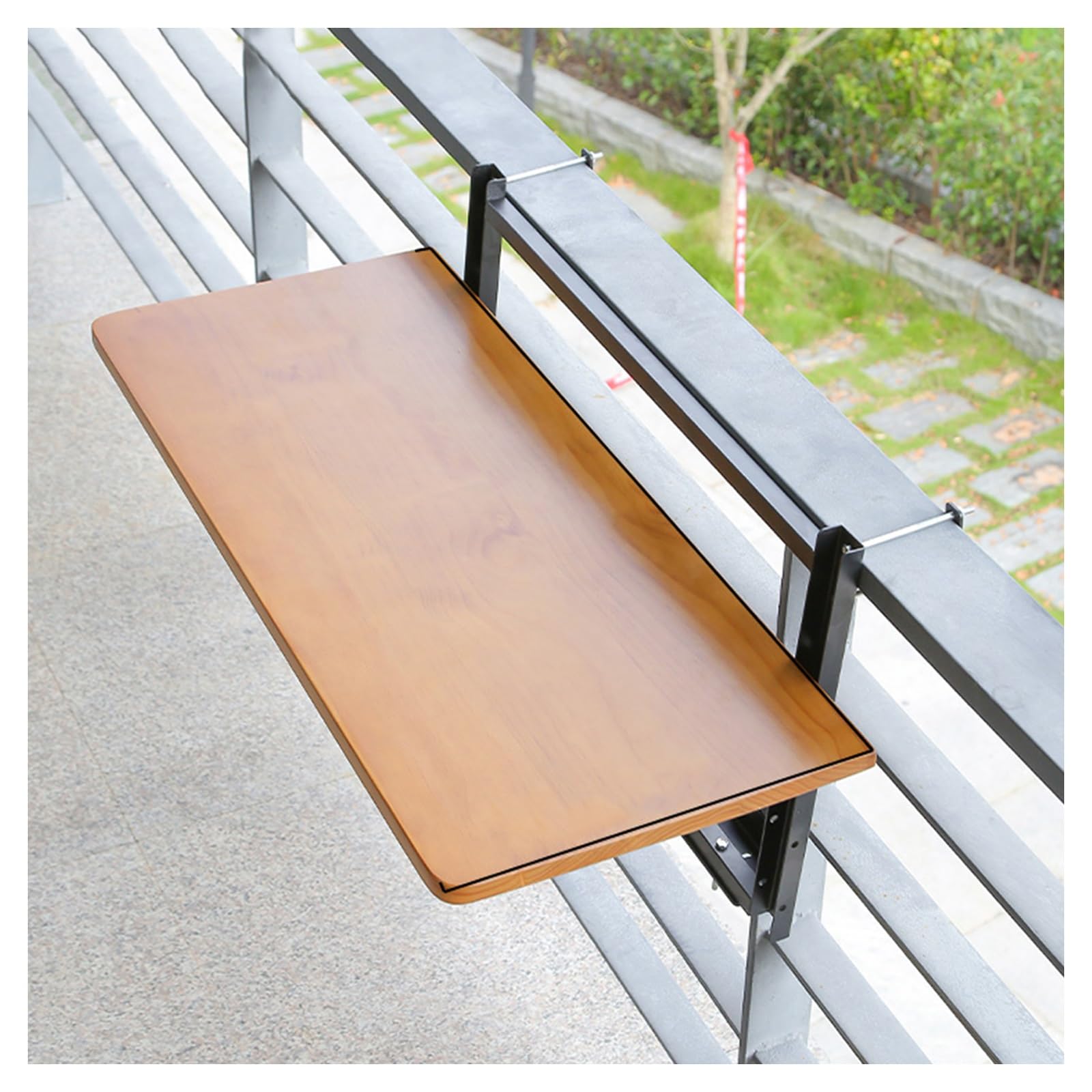 Generico Tavolo Regolabile per ringhiera da Balcone Esterno - Tavolo da Bar Pieghevole a 4 Livelli di Altezza per Giardino e Veranda - Tavolo Nero per ringhiera (100 x 35 cm)