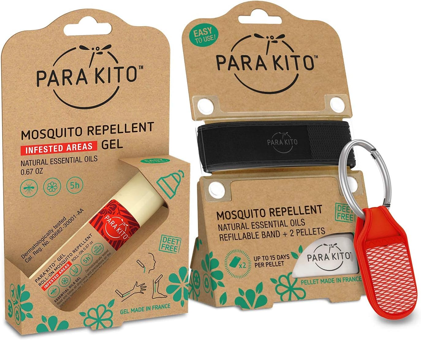 PARA'KITO Mosquito Repellent Bundle - 1 Roll-on | 1 Wristband | 1 Clip (Roll-on + Black + Red)