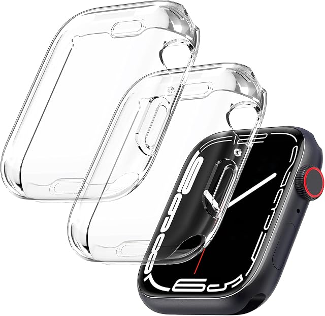 KIMILAR (2 Pack Screen Protector compatible with Apple Watch Series 7/8 45mm, Soft TPU Edge to Edge Full Screen Coverage Protective Case Cover compatible with iWatch Series 8/7 (45mm), Clear/Clear