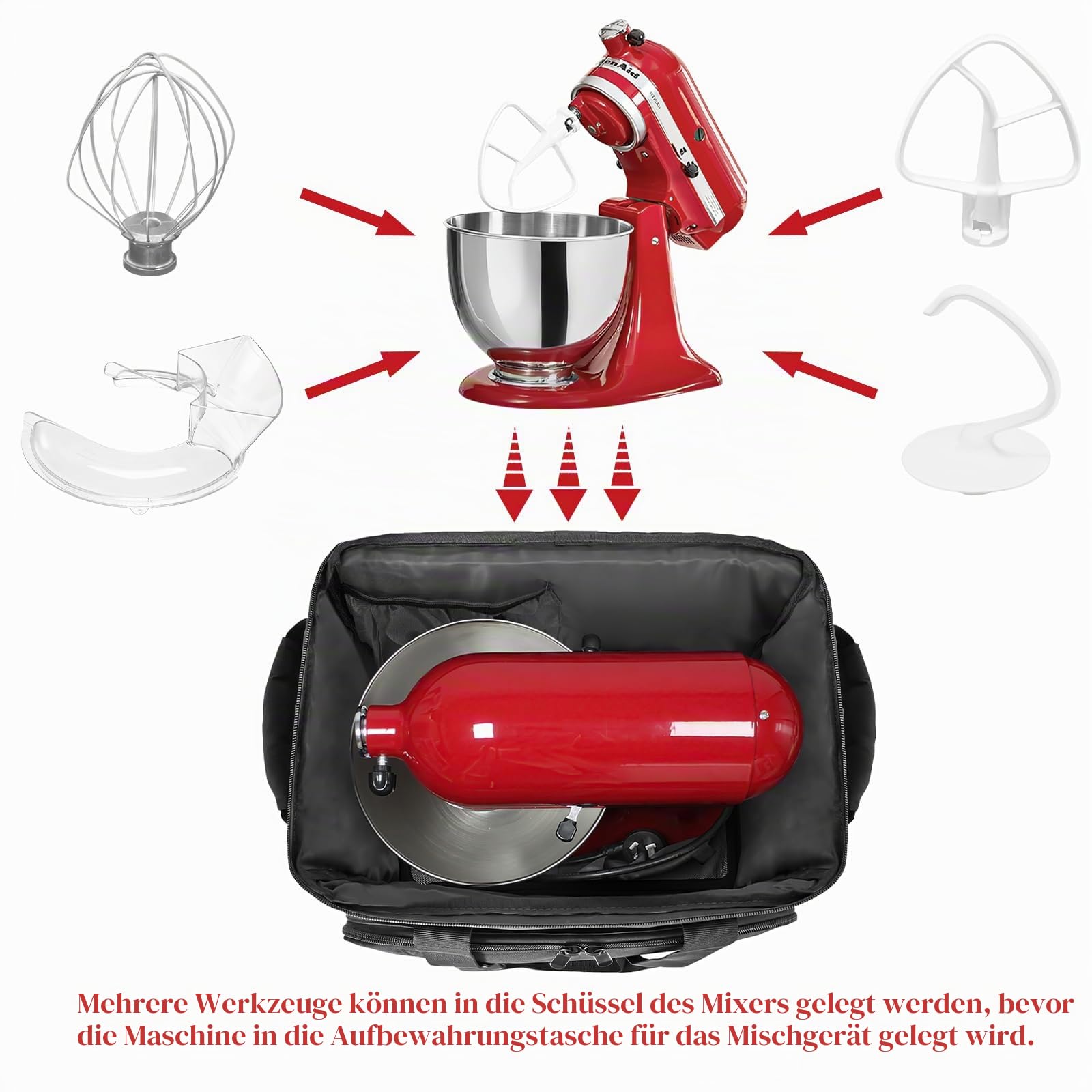 Mixer-Tragetasche, Standmixer-Tragetasche, kompatibel mit KitchenAid-Mixern, 6-8 Quart und extra Zubehör, Küchenmischer-Aufbewahrung mit Taschen (schwarz), Schwarz, Fits for 4.5-Quart and 5