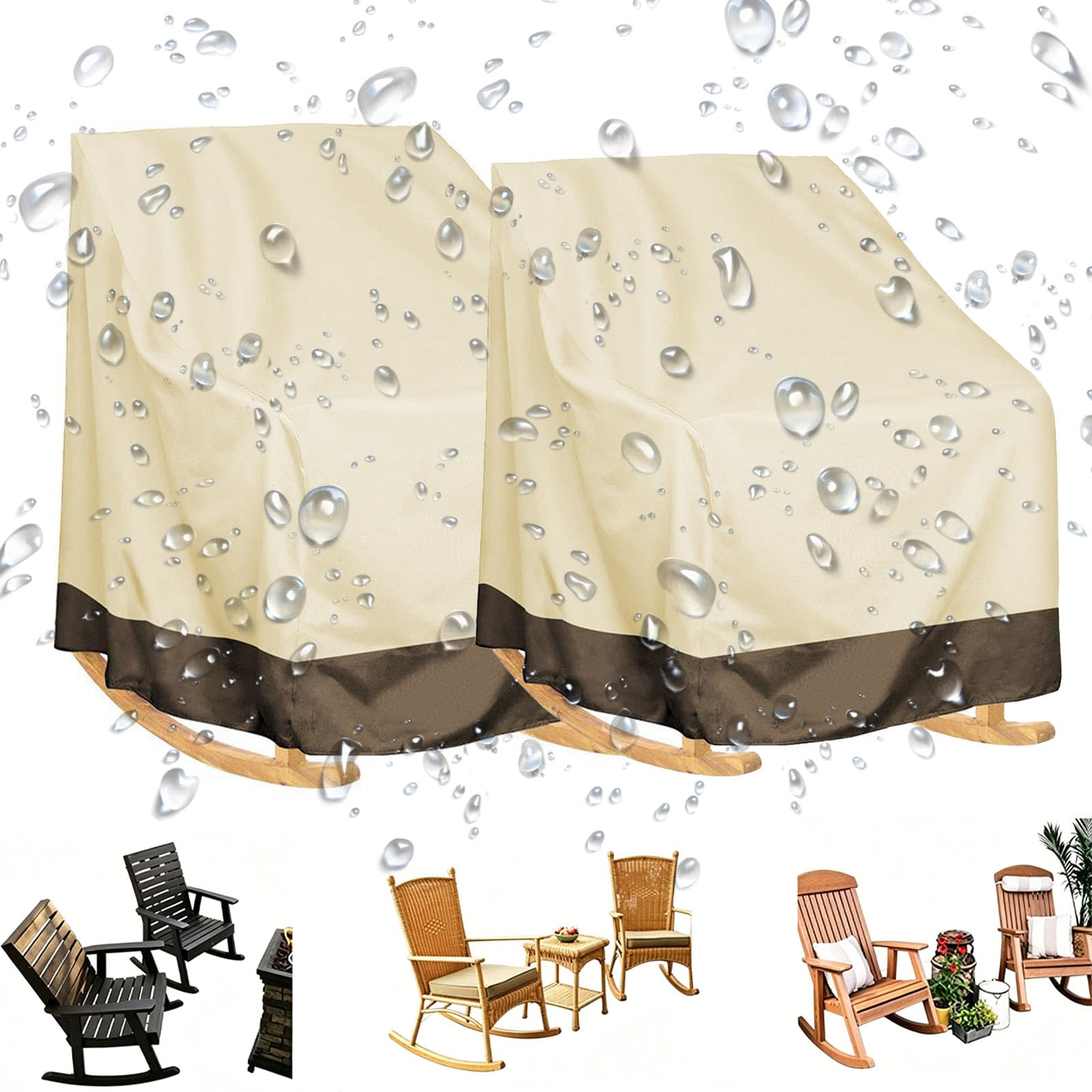 XUHCLY 2pcs Rattan Single Rocking Chair Cover,Garden Sunbed Cover,210D Oxford Garden Covers Waterproof Anti-UV Dustproof Patio Protection(Size:70x83x99cm,Color:Beige brown 210D)