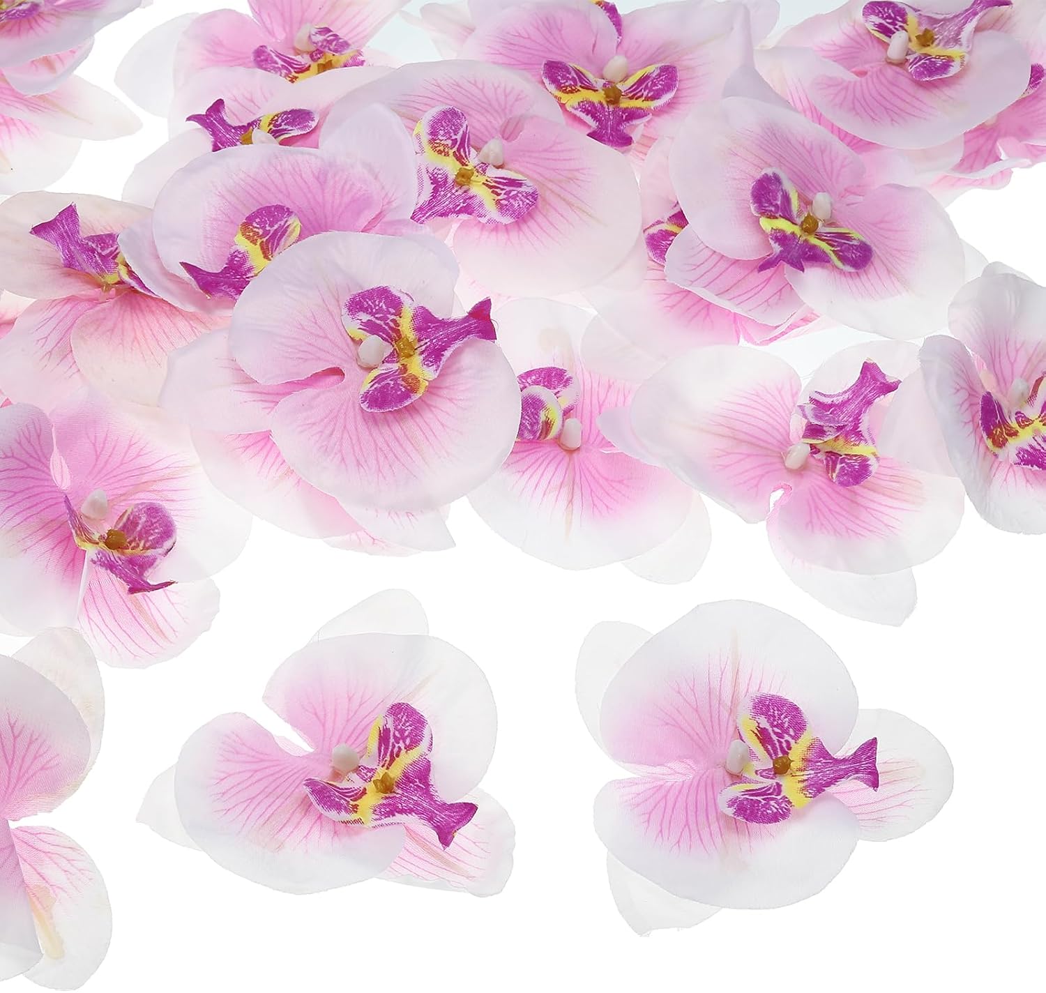 PATIKIL 3.9" Artificial Orchid Flower Heads, 40 Pack Silk Phalaenopsis Fake Butterfly Orchid Heads for Wedding Floral Bouquet Decor DIY Craft Making, White Purple