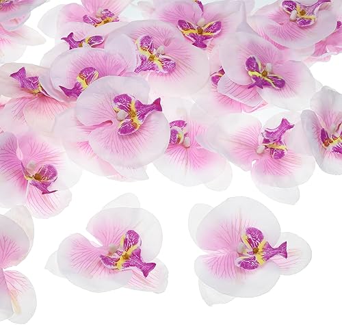 PATIKIL Cabezales de orquídeas artificiales de 3.9 pulgadas, paquete de 40 cabezas de orquídea mariposa falsa de seda para decoración de ramo floral