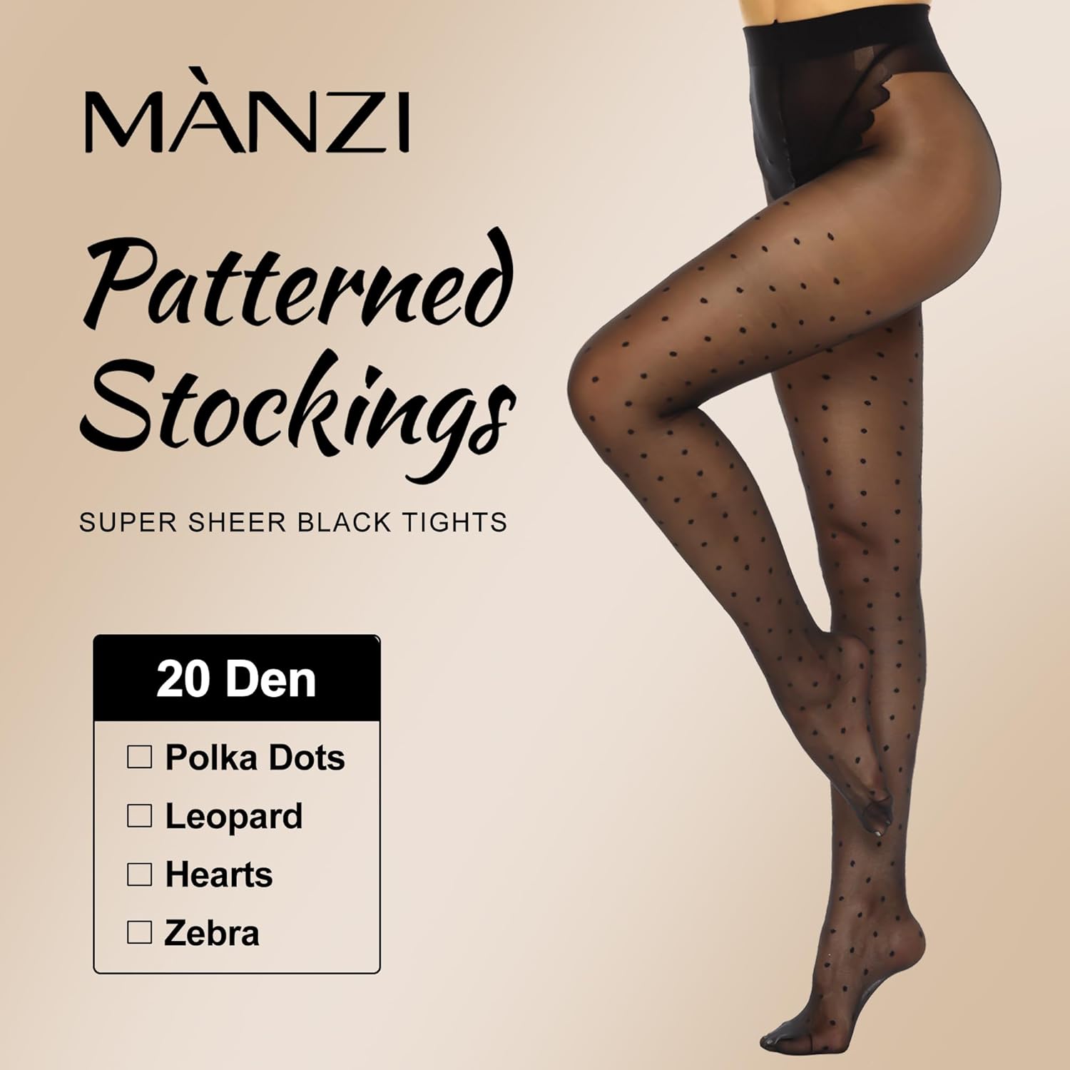 MANZI Women's Sheer Patterned Tights All-Over Polka-Dot Leopard Hearts Stockings 30 Denier Pantyhose Nylons - Image 2
