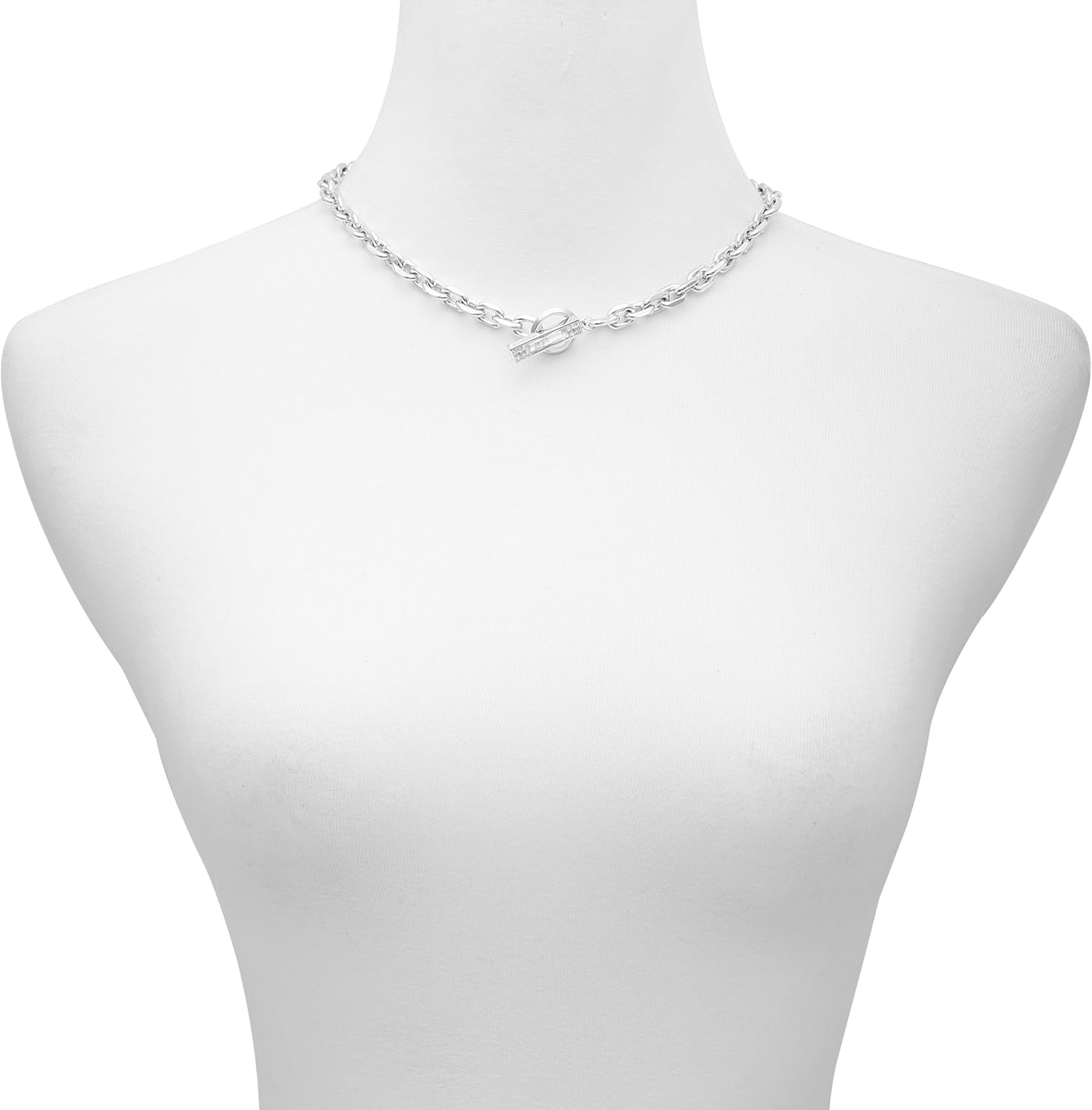Vince Camuto Silvertone Baguette Crystal Stone Toggle Necklace