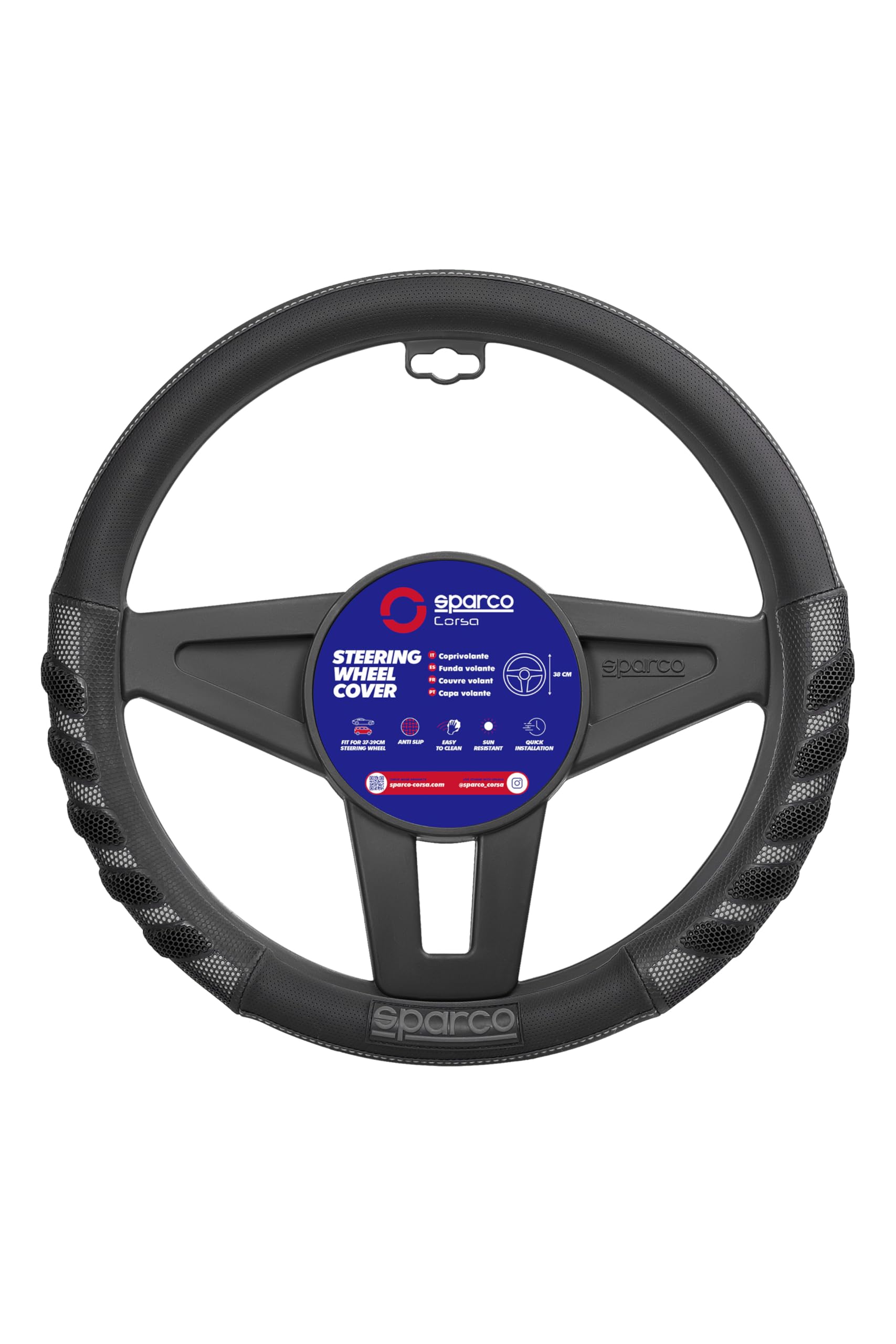 SPARCO SPCS101GR S101-Universal Car Steering Wheel Cover, Gray Color, Universal