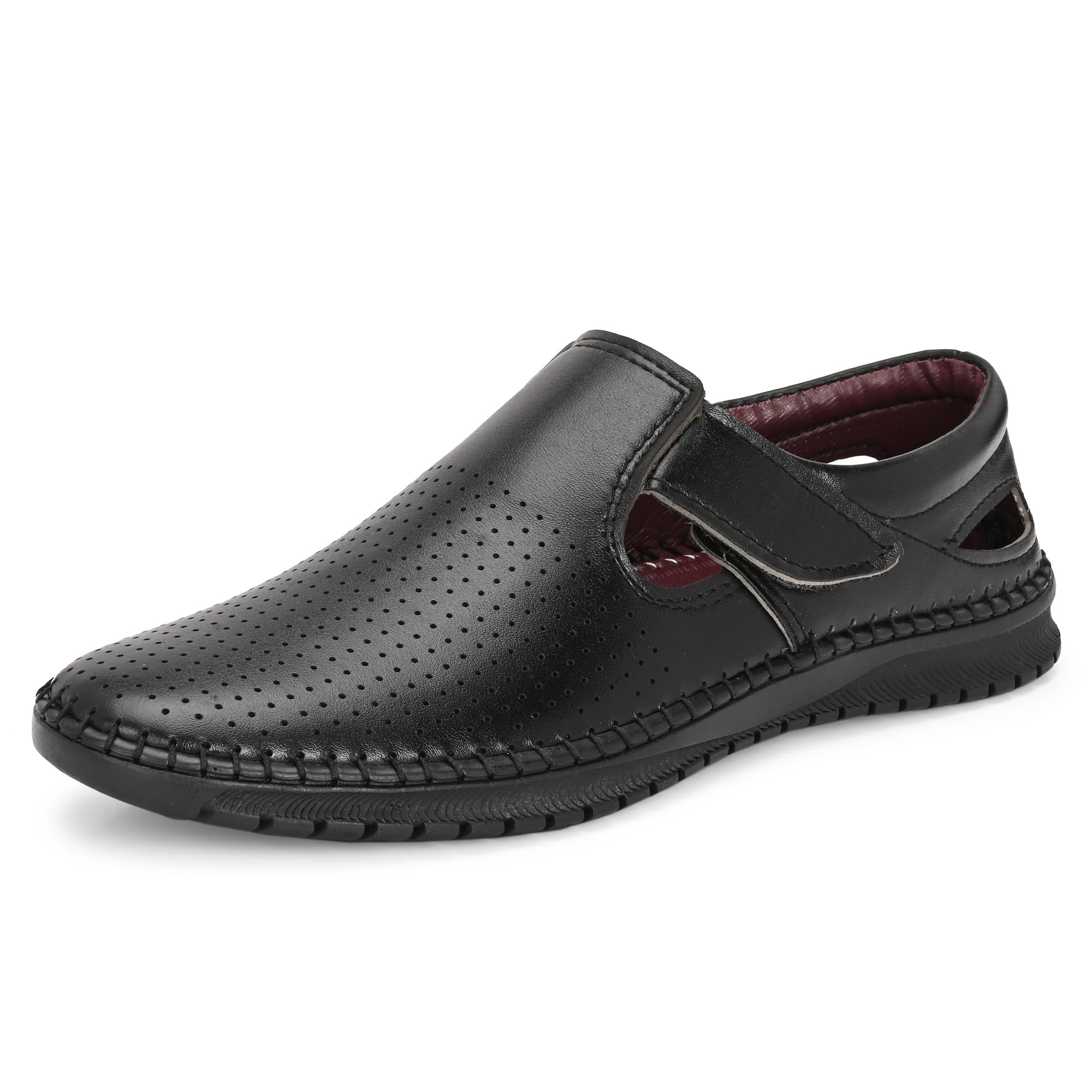 Men's Fisherman Sandals | Closed Toe Leather Slip-On with Velcro Strap | Perforated Breathable Design for Office Travel Walking (9590)-image-27