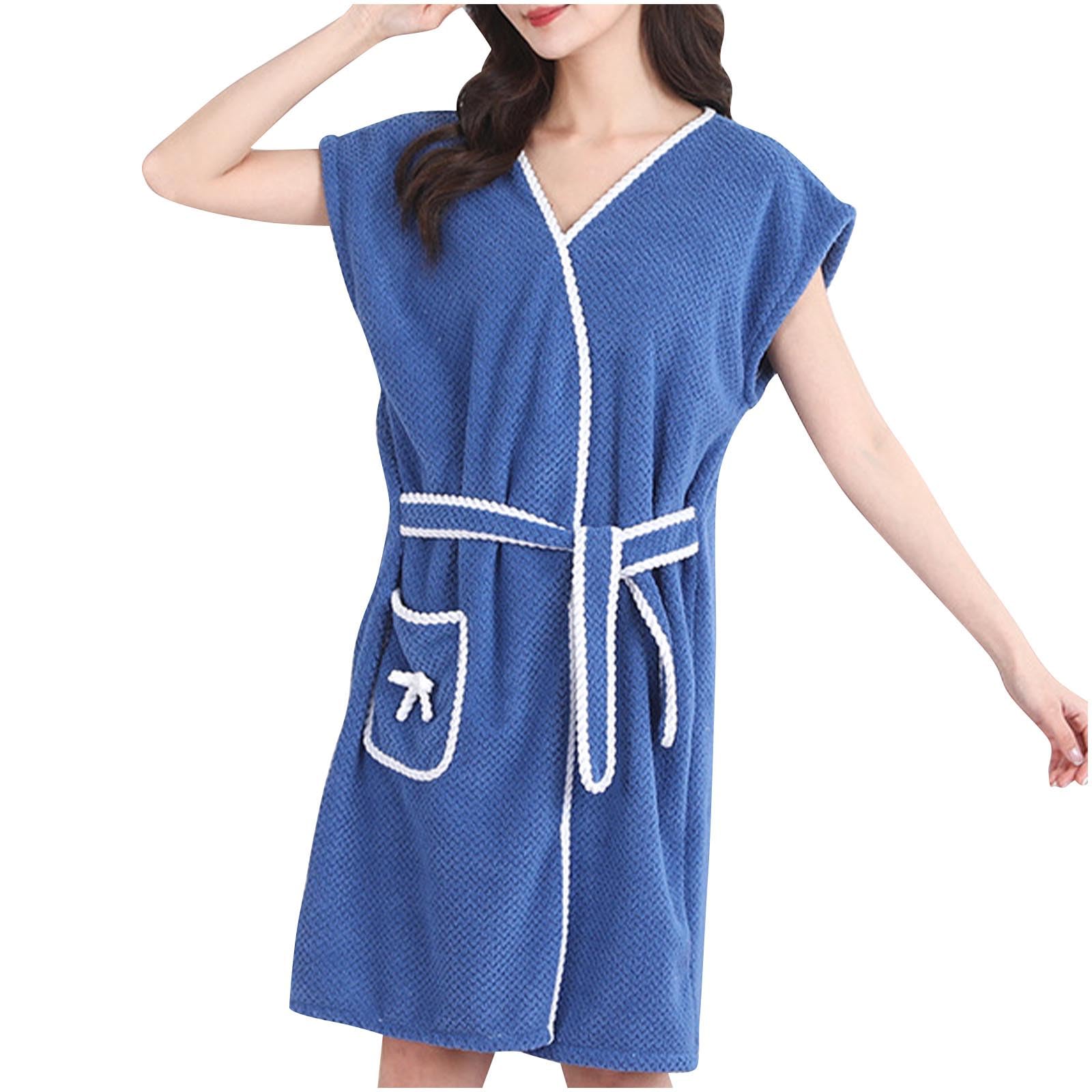 FZYLQY Womens Terry Home Cloth Bathrobe Short Sleeve Belted Spael Dressing Gown Absorbent Quick-Dry Robes with Pockets