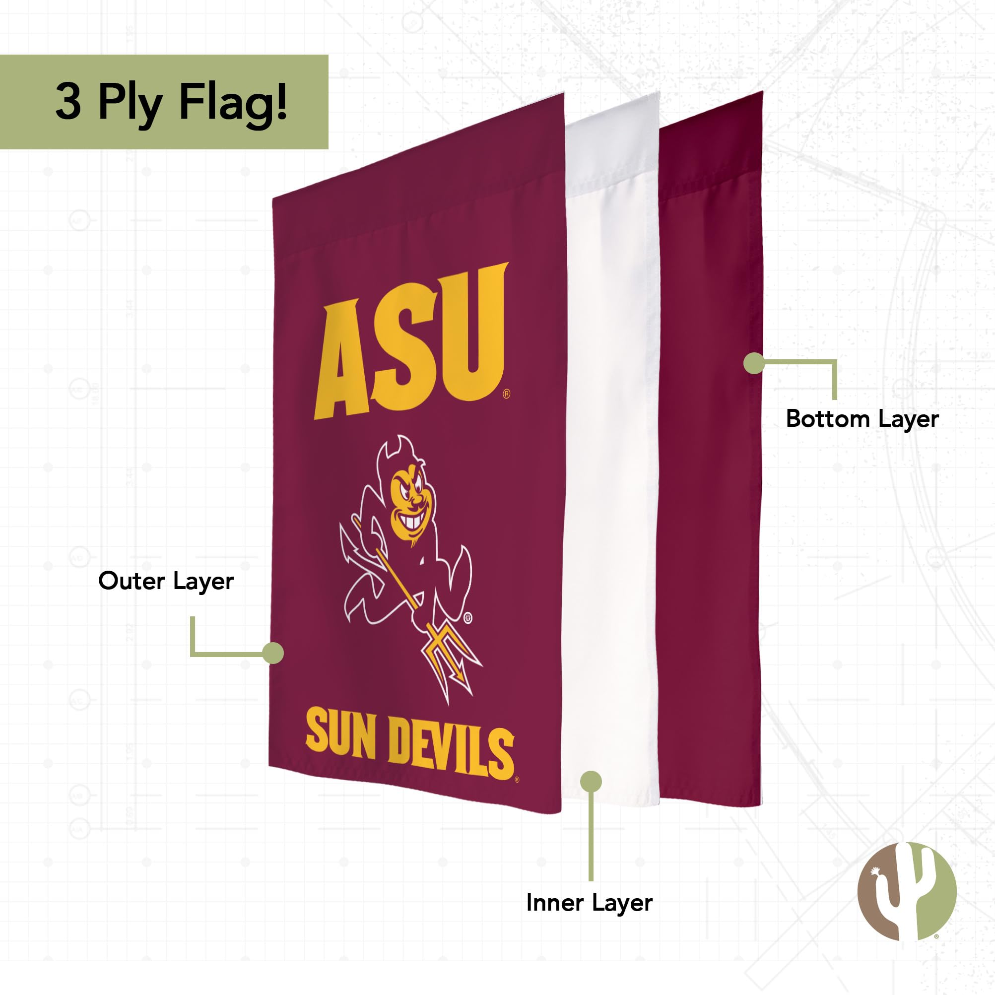 Desert Cactus Arizona State Sun Devils Flag - Officially Licensed 3x5 Ft Polyester - View #5