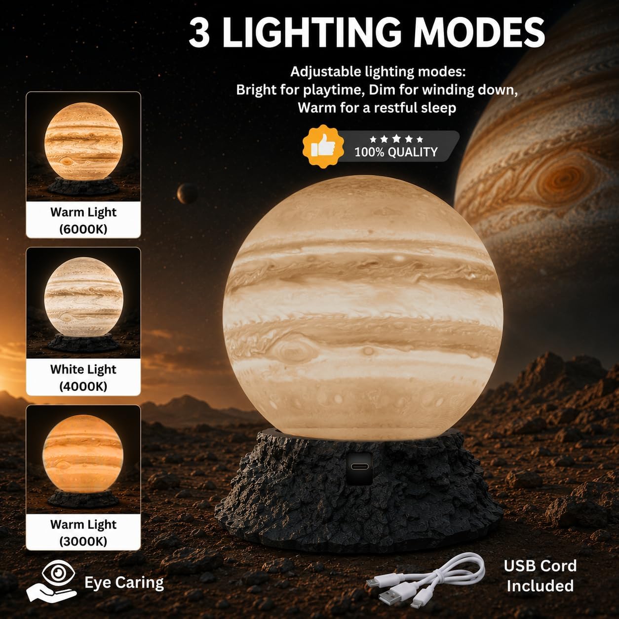 Jupiter Planet Lamp, Realistic LED Night Light, Space Decor, Astronomy Gift image 2