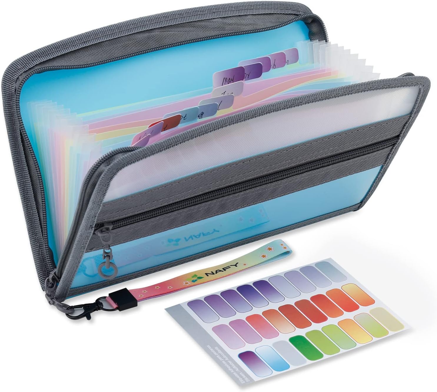 NAFY Small Accordian File Organizer, A5 Check Size 13 Pockets Coupon Receipt Holder Organizer with Zipper, 11X7 Inches Accordion Expanding Folder Wallet for Coupon, Receipt, Bills, Cash(Blue)