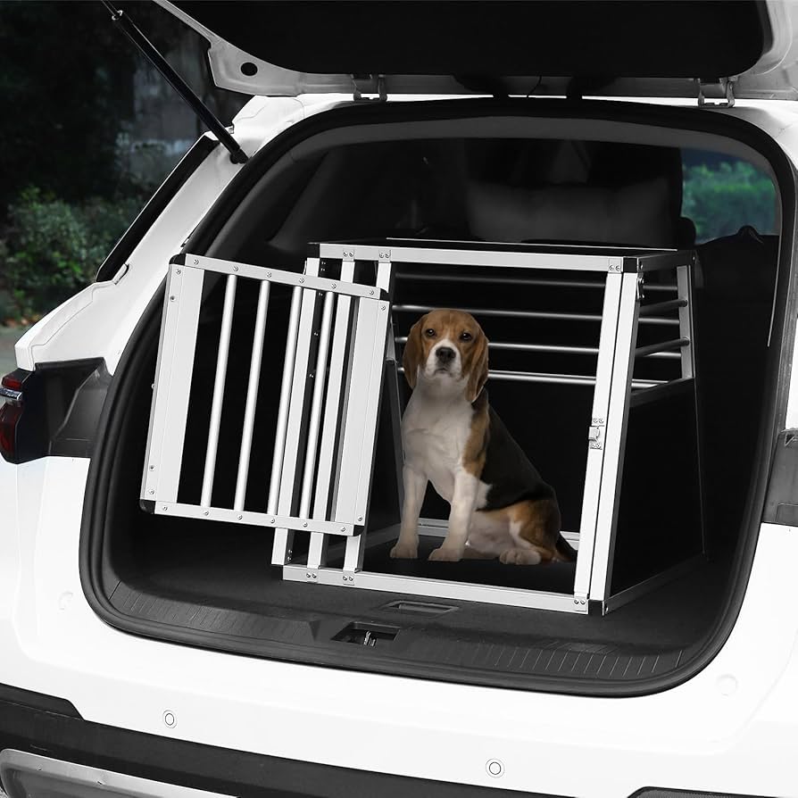 Trasportino Auto Per Cani Piccoli - Gabbia In Alluminio E MDF Per Beagle, Bulldog Francese, Corgi, 60x50x55 Cm - Foto 3