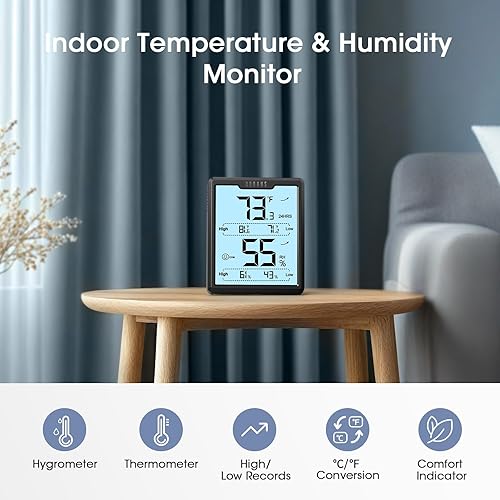 Miniatura 4 de DOQAUS Termómetro higrómetro digital para interiores, medidor de humedad con pantalla LCD grande, monitor de humedad de temperatura con