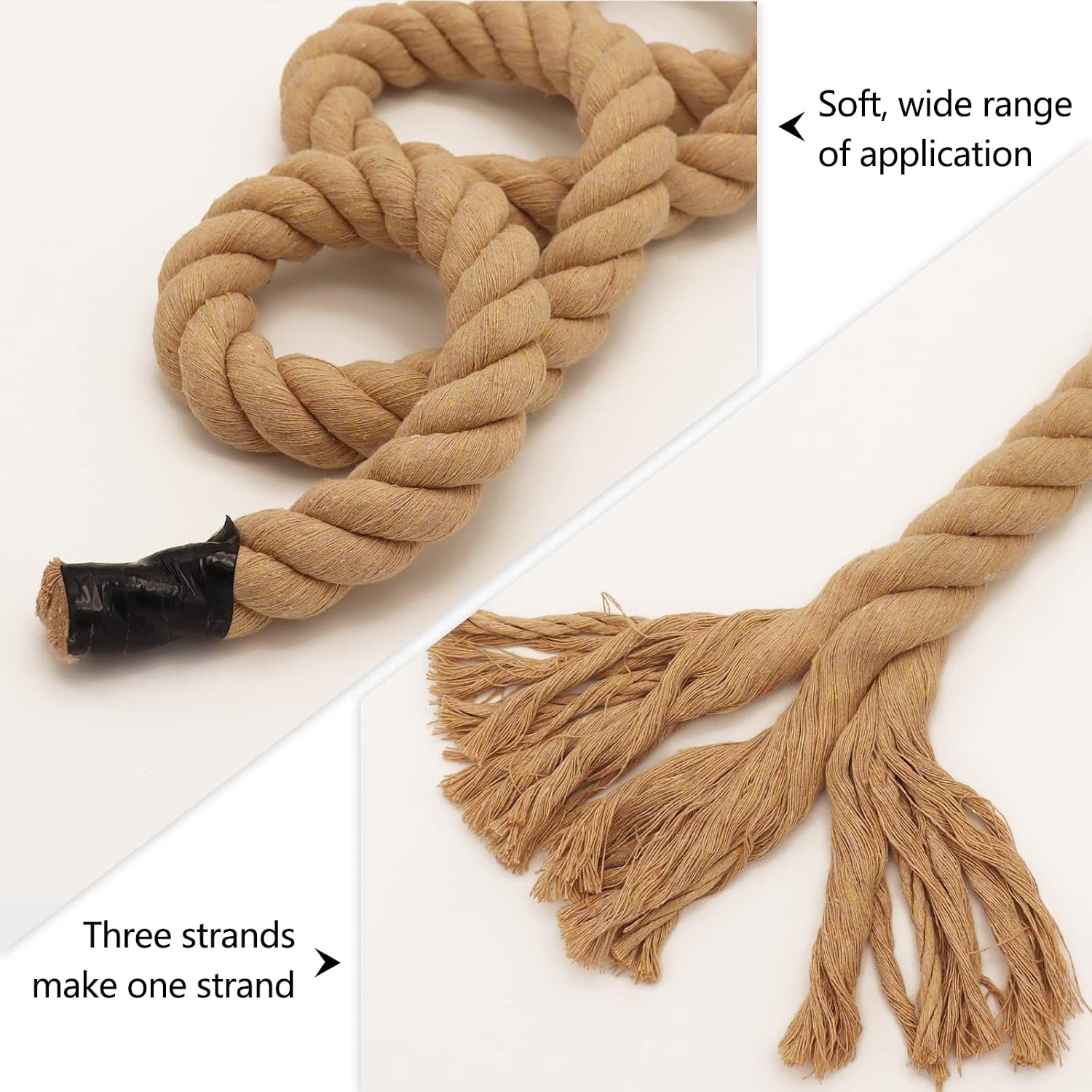 Twisted Brown Cotton Rope 1.25 Inch x 25 Foot - Thick Nautical Rope for Crafts, Swing, Hanging, Decoration, Tug of War