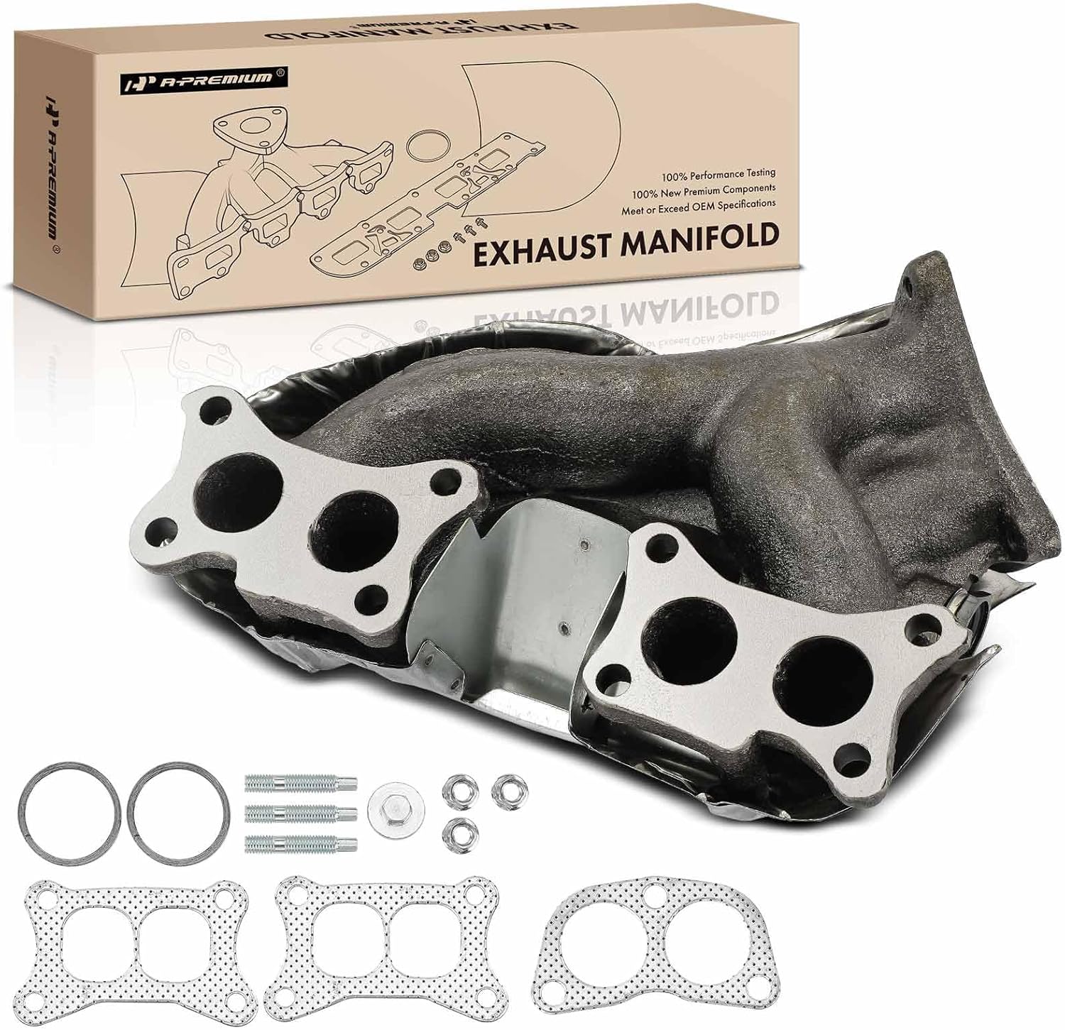 A-Premium Engine Exhaust Manifold Kit W/Gaskets & Studs & Nuts & Heat Shield [2.4L] Compatible with Nissan Pickup 1995-1997, D21 1990-1994