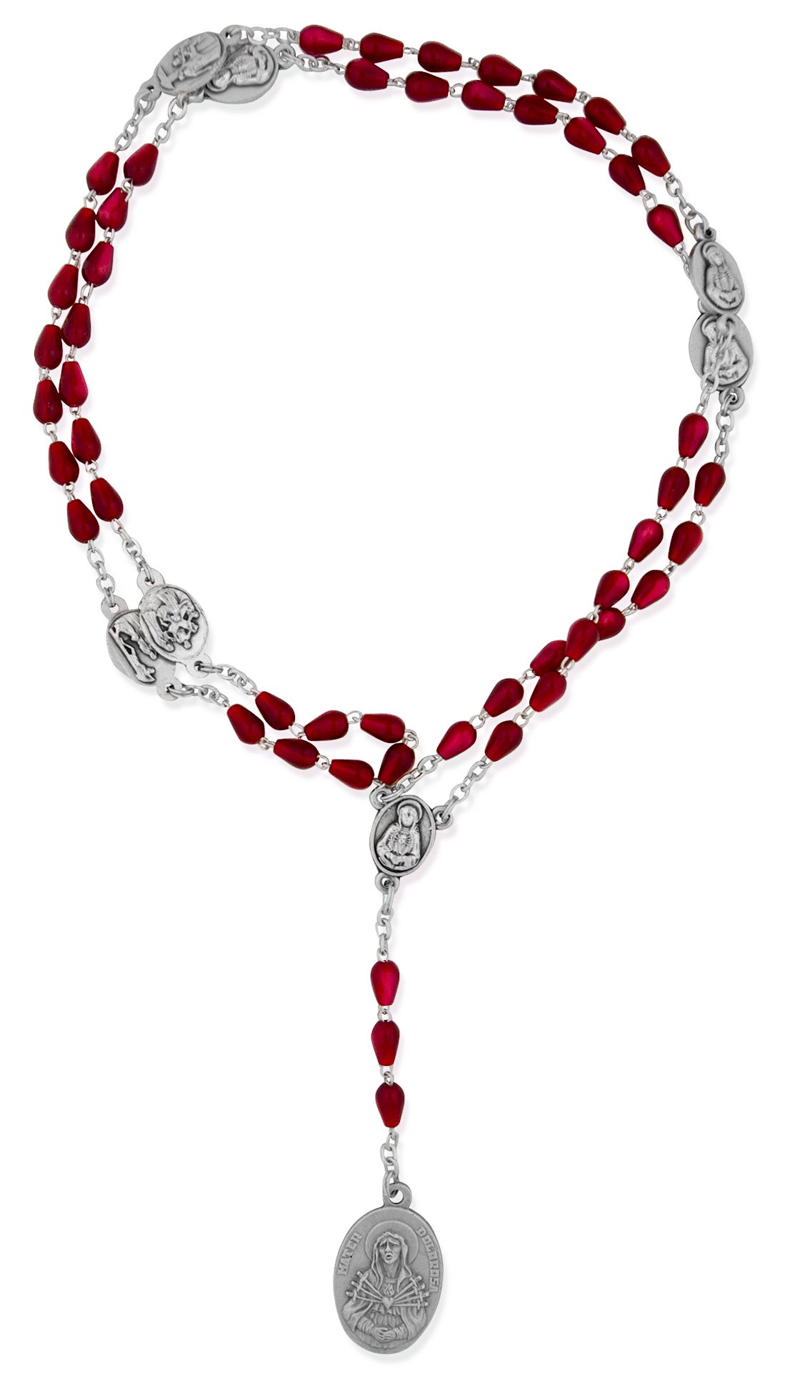 Venerare Seven Sorrows Rosary Chaplet | Traditional Catholic Devotion | Hand Made in Italy | Comes with Explanatory Brochure with All Prayers | Makes a Great Gift! (Red Teardrop Beads)
