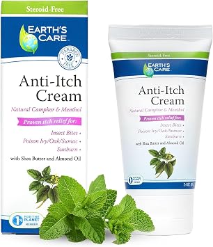 Earths Care Anti Itch Cream Extra Strength, Itchy Skin Relief - 2.4 OZ | Fast Acting Relief for Sunburns, Itch Relief Cream soothes Rashes, Poison Ivy & Minor Irritations