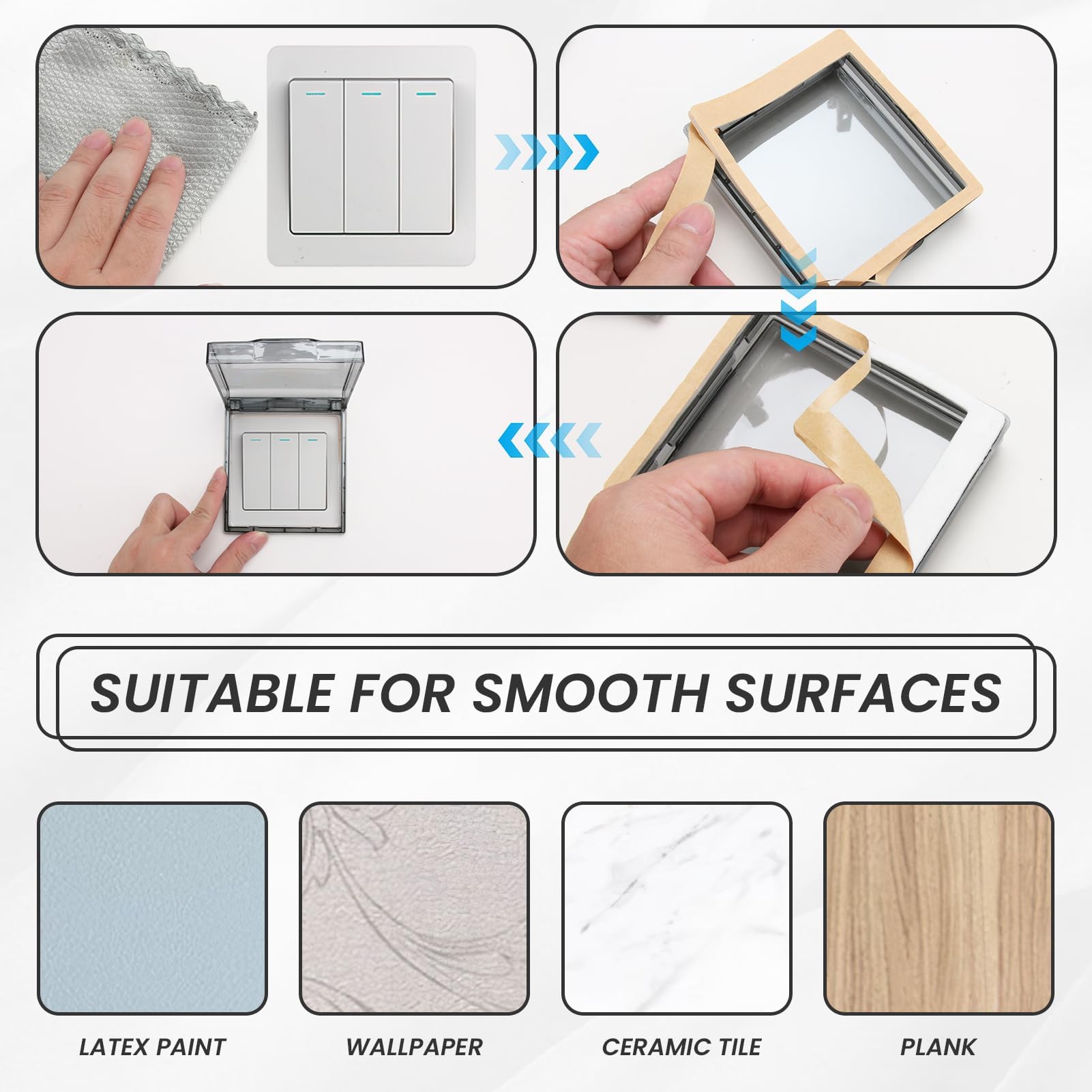 Set Di 4 Copriprese Impermeabili Autoadesivi - Per Bagno, Cucina, Esterno - Nero/Trasparente, Ultrasottili