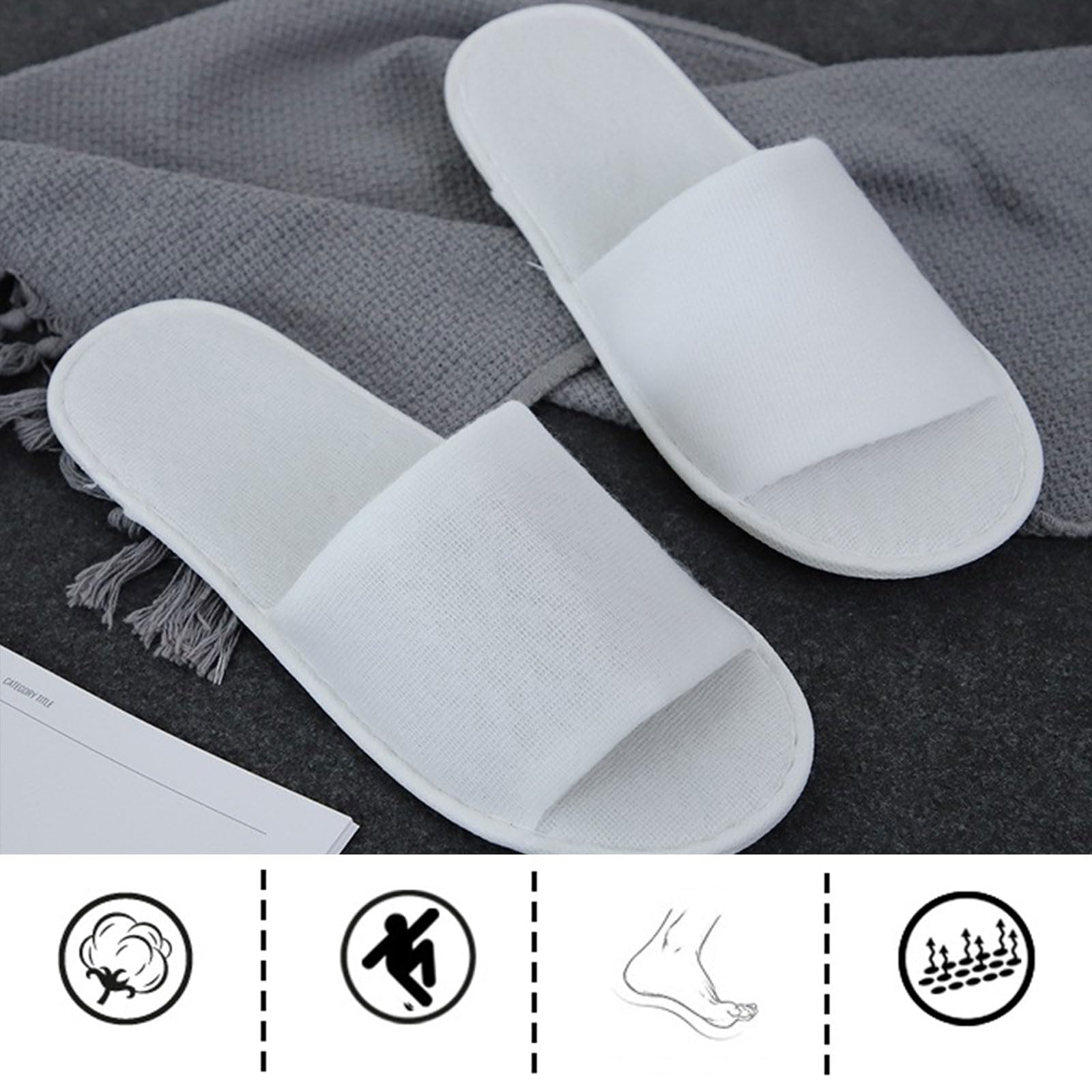 Bavooty Kapcie domowe, Kapcie z Frotte, Wygodne, Miękkie Kapcie, Kapcie z Otwartym Noskiem z Lnu, Zestaw Kapci Hotelowych Unisex, Kapcie z Otwartym Noskiem z Bawełny i Lnu, Kapcie na Domowy Komfort