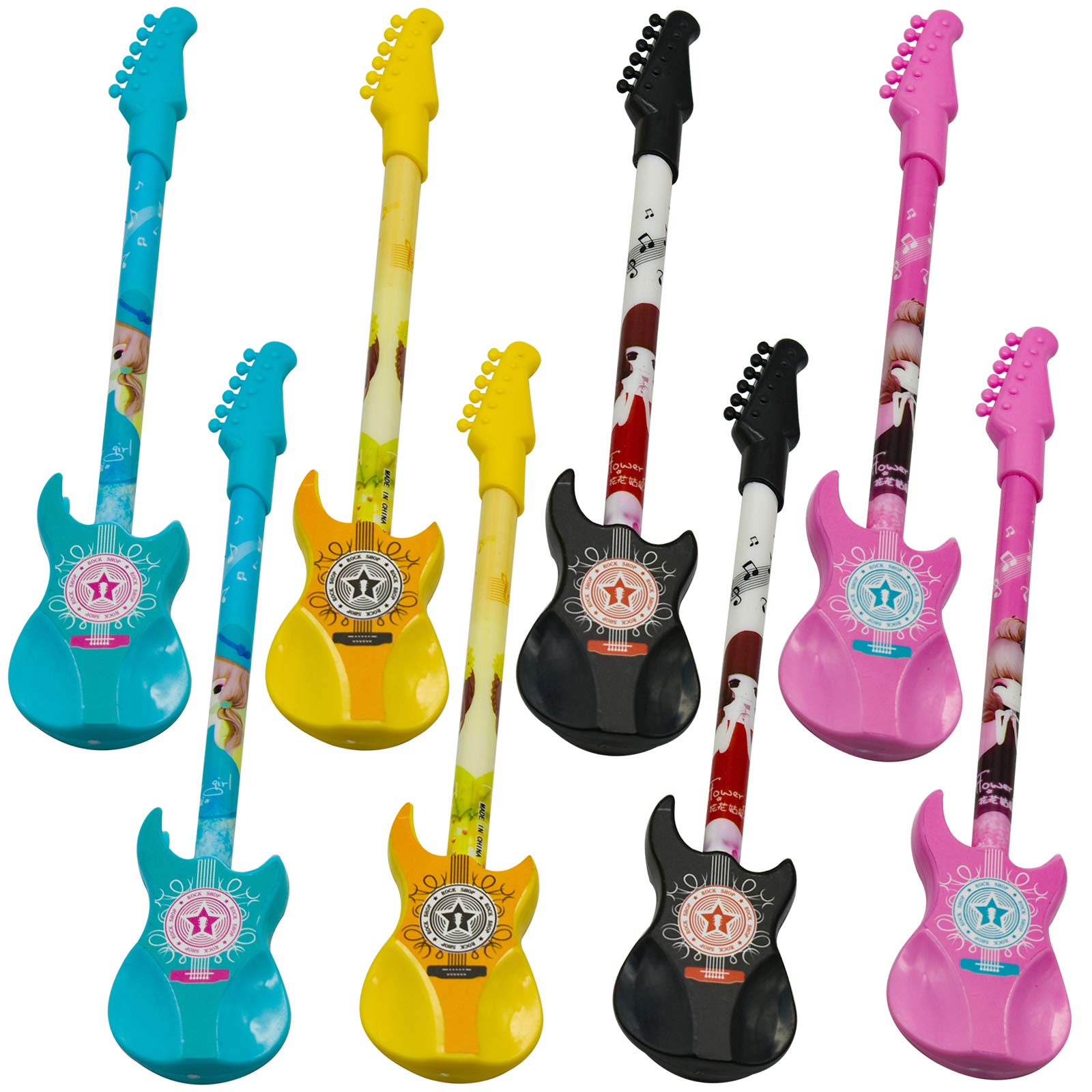 Maydahui 12 PCS Cartoon Guitar Shaped Rollerball Gel Pens Cute Kawaii Music Pen Black Ink for School Party Office