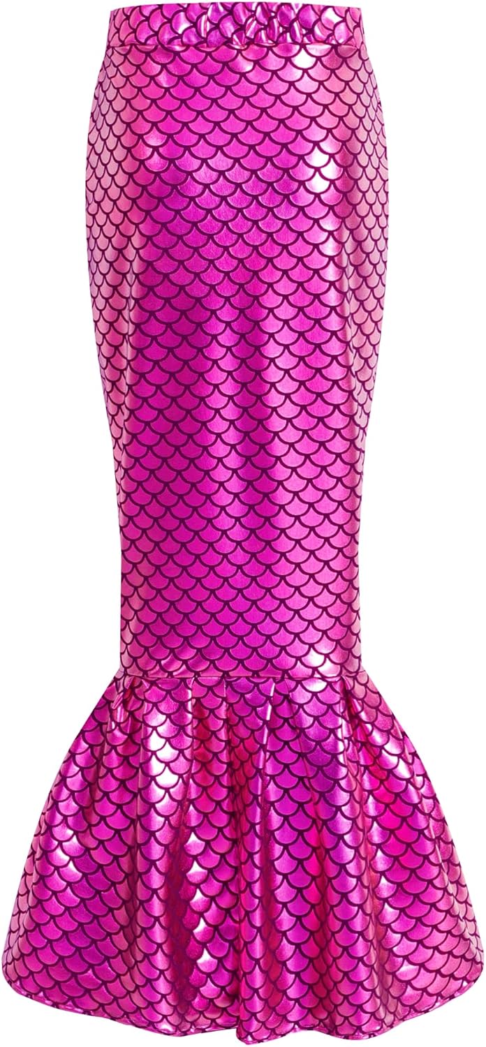 Girls Maxi Skirt Mermaid Long Skirts Shiny Outfits Elastic Waist Dress 4-12 Years