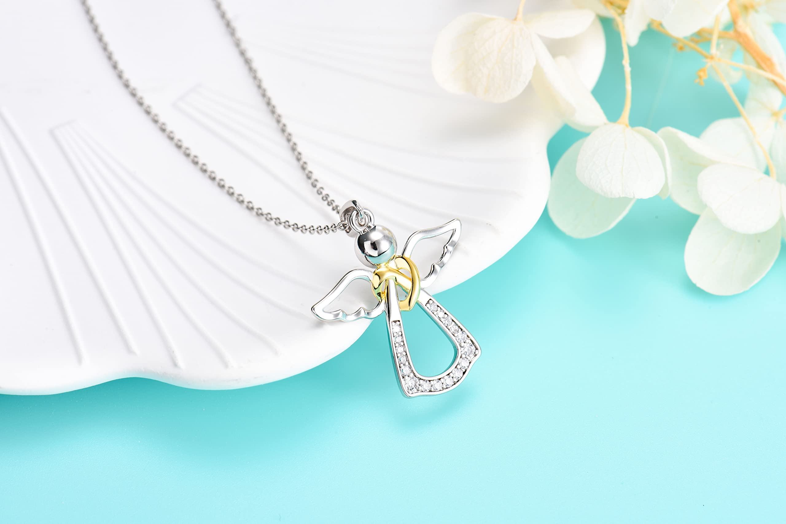 Schutzengel Kette 925 Silber Halskette Engel Anhänger Geburtstag Geschenke für Frauen Mädchen Kinder