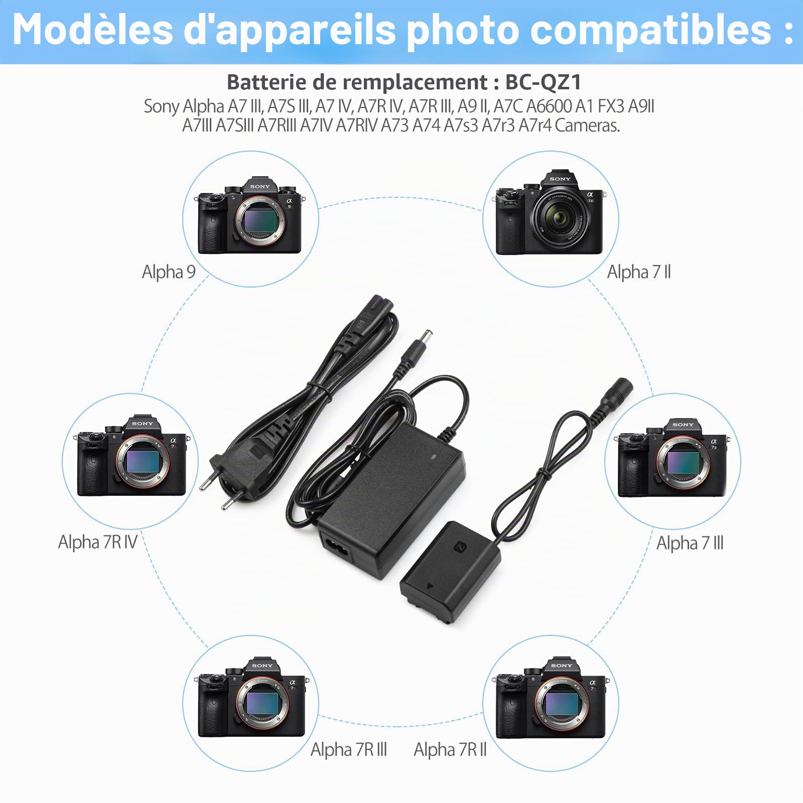 ENEGON NP-FZ100 Batterie factice AC-FZ100 DC Coupler Adapter Kit Compatible avec Sony A6600, A7C, A7III, A7RIII, A7RIV, A9, A9R, A9S, Alpha 9, Alpha 9R, Alpha 9S, Alpha 9S, Appareil Photo numérique