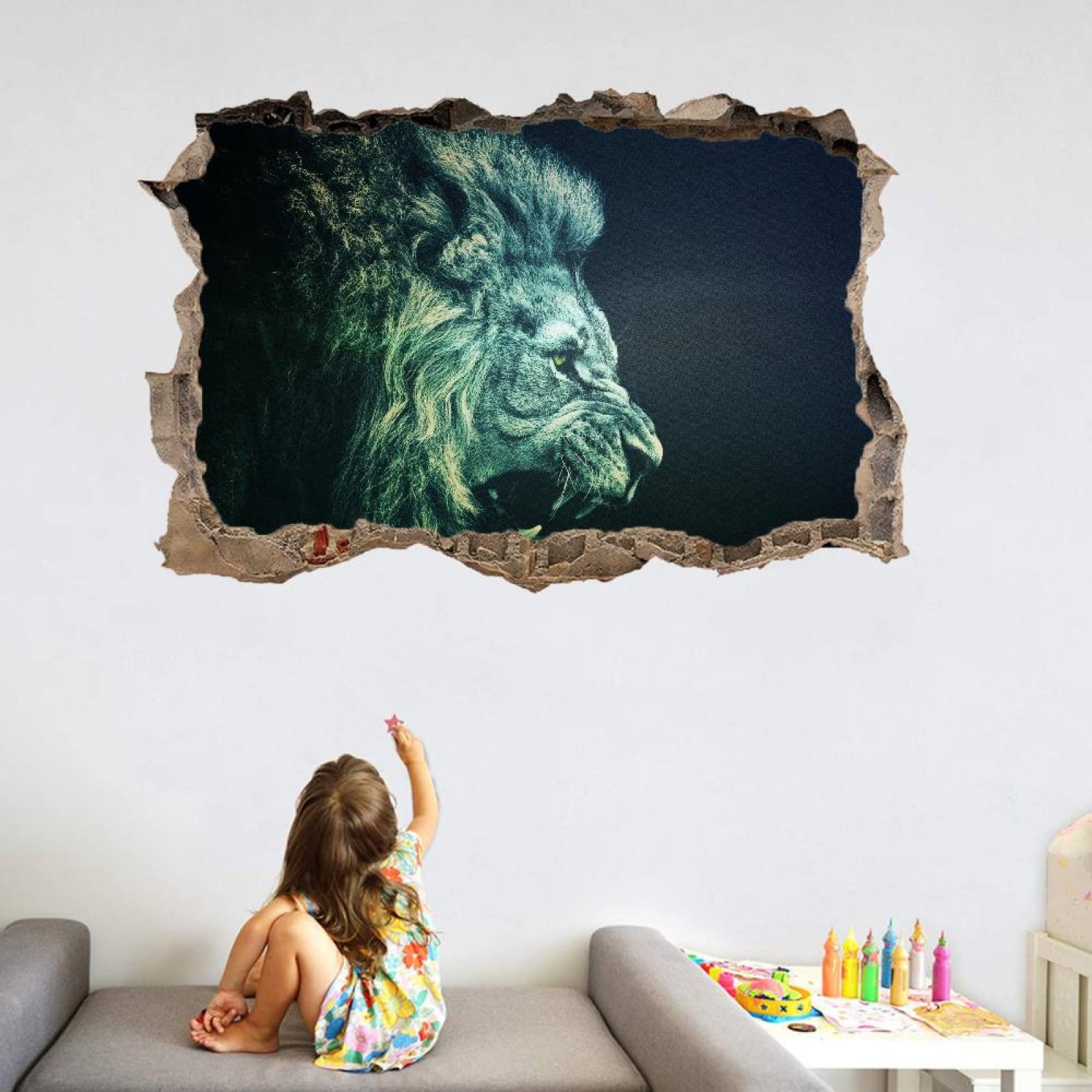 Calcomanía Rota 3D, León Adhesivo Extraíble De Vinilo Para Despegar Y Pegar, Animal Tatuaje De Pared Niñas Niños Dormitorio Guardería Habitación Decoración Para El Hogar 80x120cm