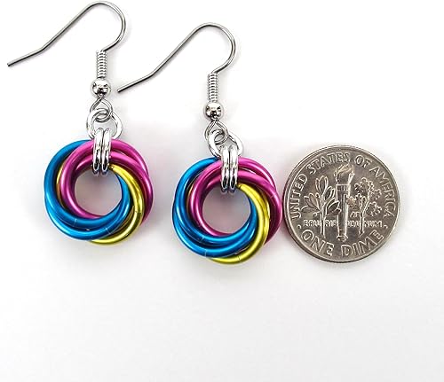 Miniatura 4 de Pansexual pride earrings, chainmail love knot jewelry pink, yellow, blue