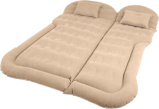 Wakeman Inflatable Mattress - Car Air Mattress for SUV or Tent with Aux Outlet Pump and 2 Inflatable Pillows - Car Camping Gear Outdoors Beige