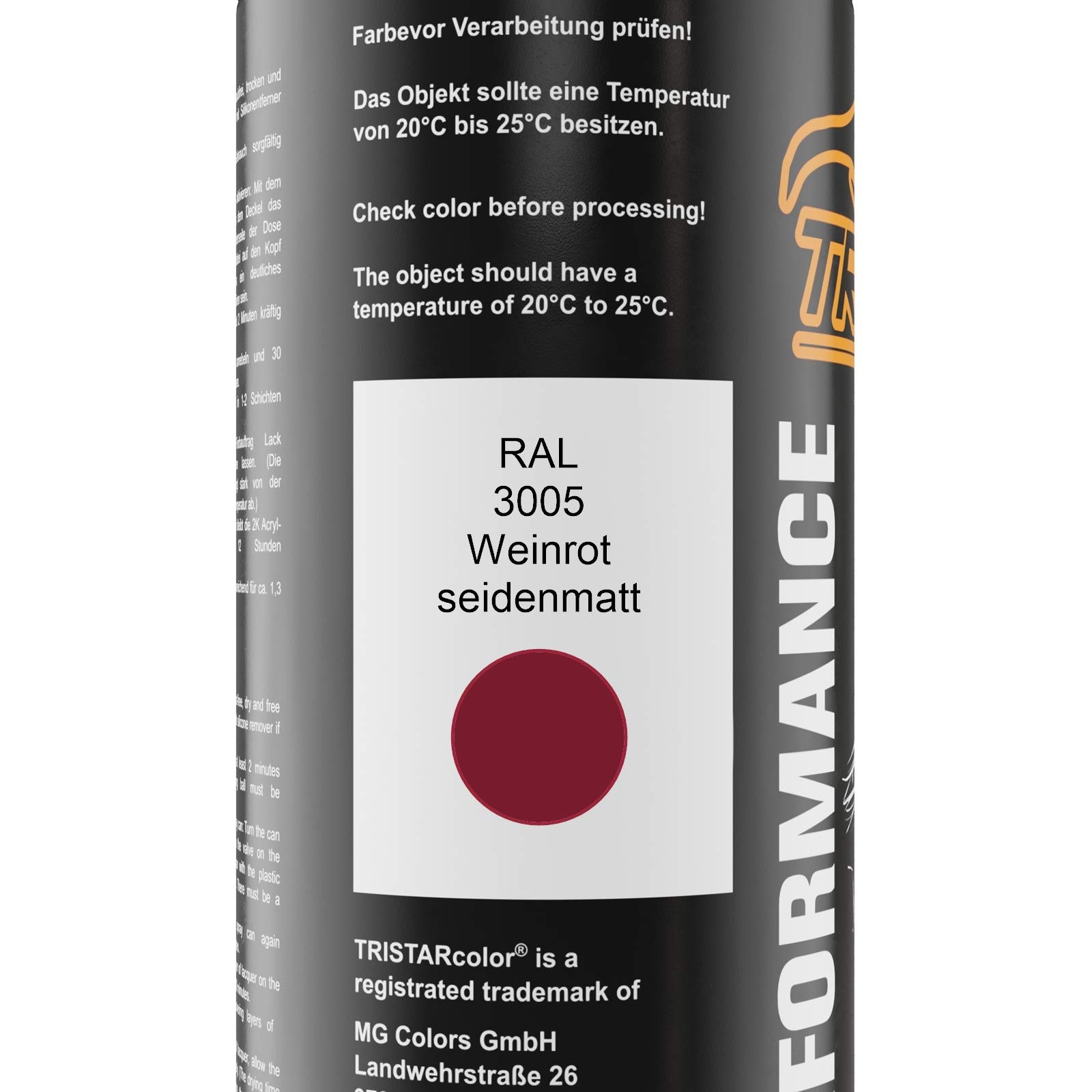 TRISTARcolor 2K Acryl-Sprühlack RAL 3000 Feuerrot Seidenmatt – 400 Ml Profilack Schnelltrocknend
