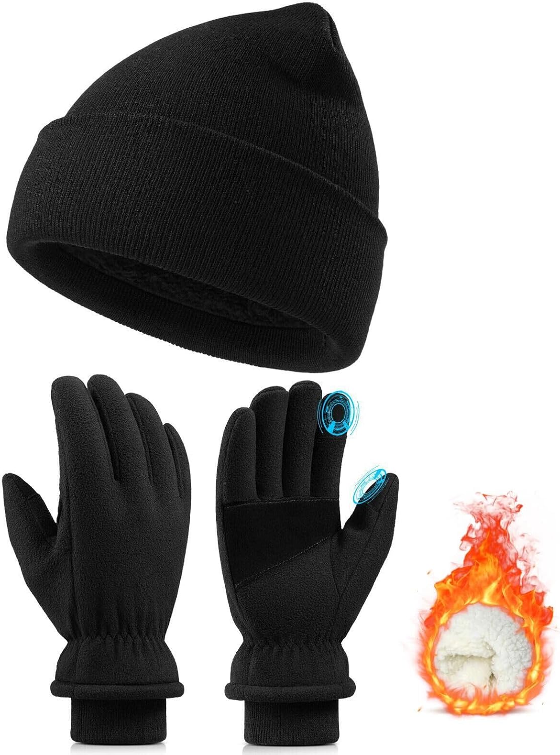 Winter Beanie and Gloves Set: Windproof Touchscreen Warmth for All