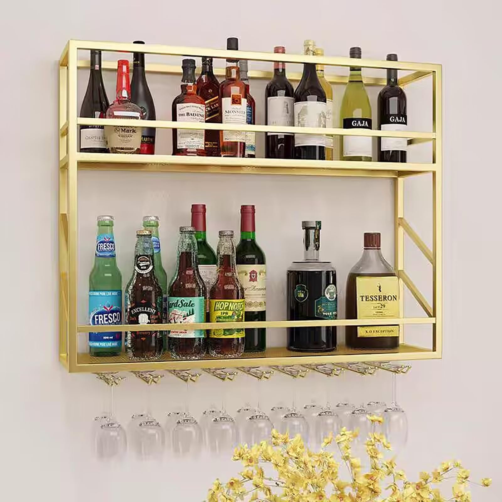 Supports de rangement à vin en fer étagère de bar suspendue avec support verre à pied