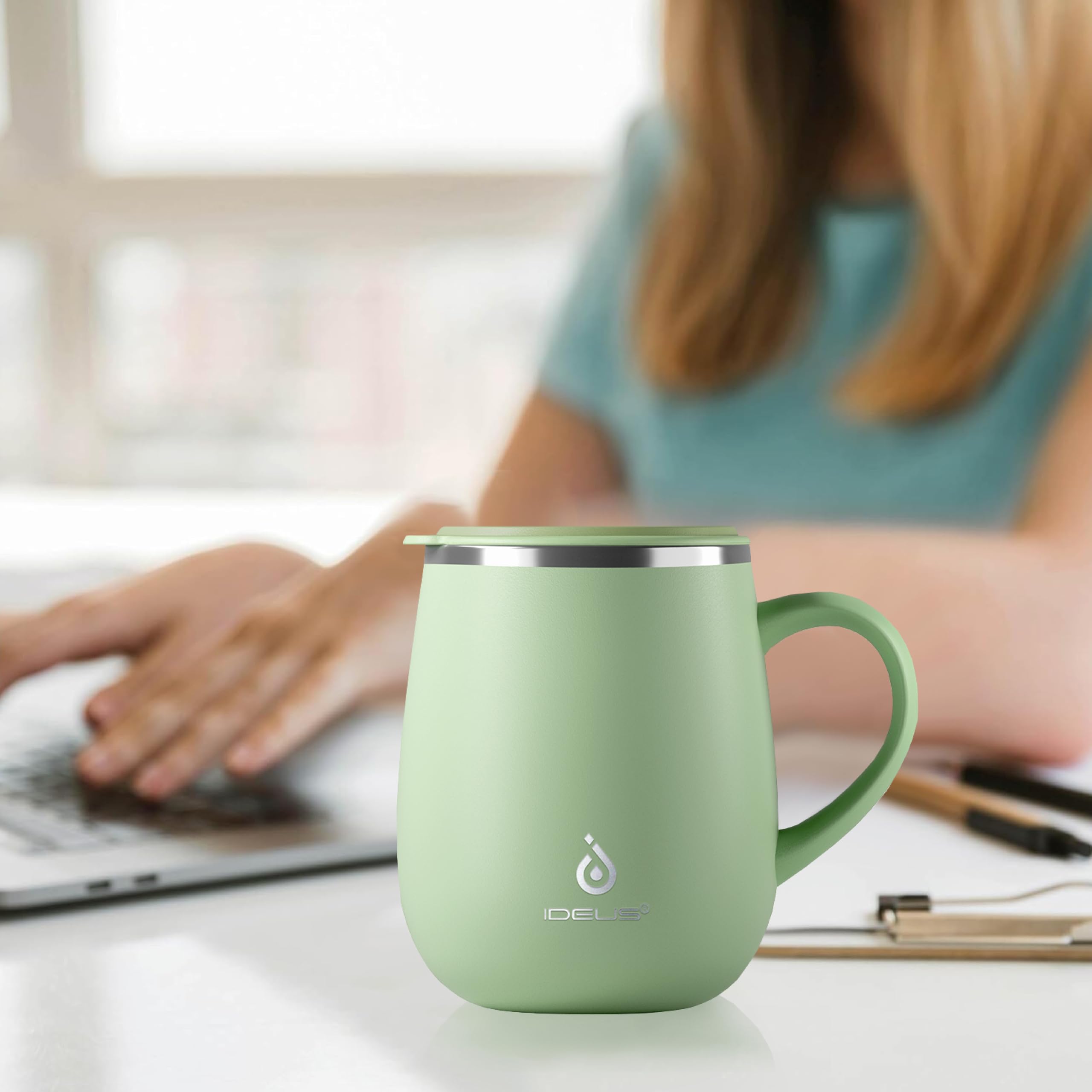 Amazon.com: Ideus 16 oz Insulated Coffee Mug with Handle and Lid, Double  Wall Stainless Steel Vacuum Thermal Coffee Mug, Travel Coffee Cup Thermal  Cup for Home and Office, Avocado Green : Home