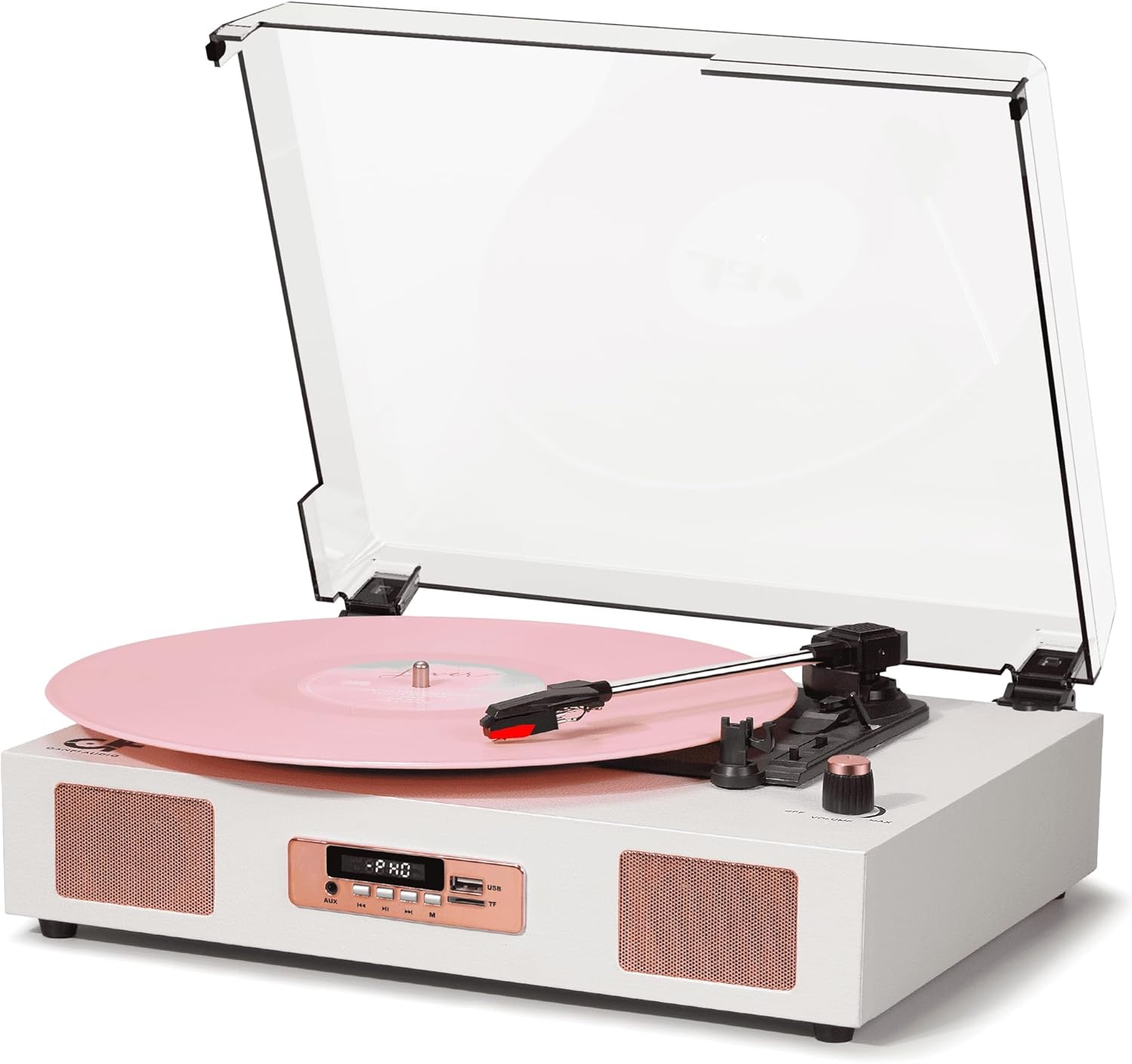 Vintage Vinyl Record Player Turntable with Built-in Speakers, 3-Speed Belt-Drive, Easy Setup for Beginners, Bluetooth Input, USB Recording, RCA/AUX/Headphone Jack