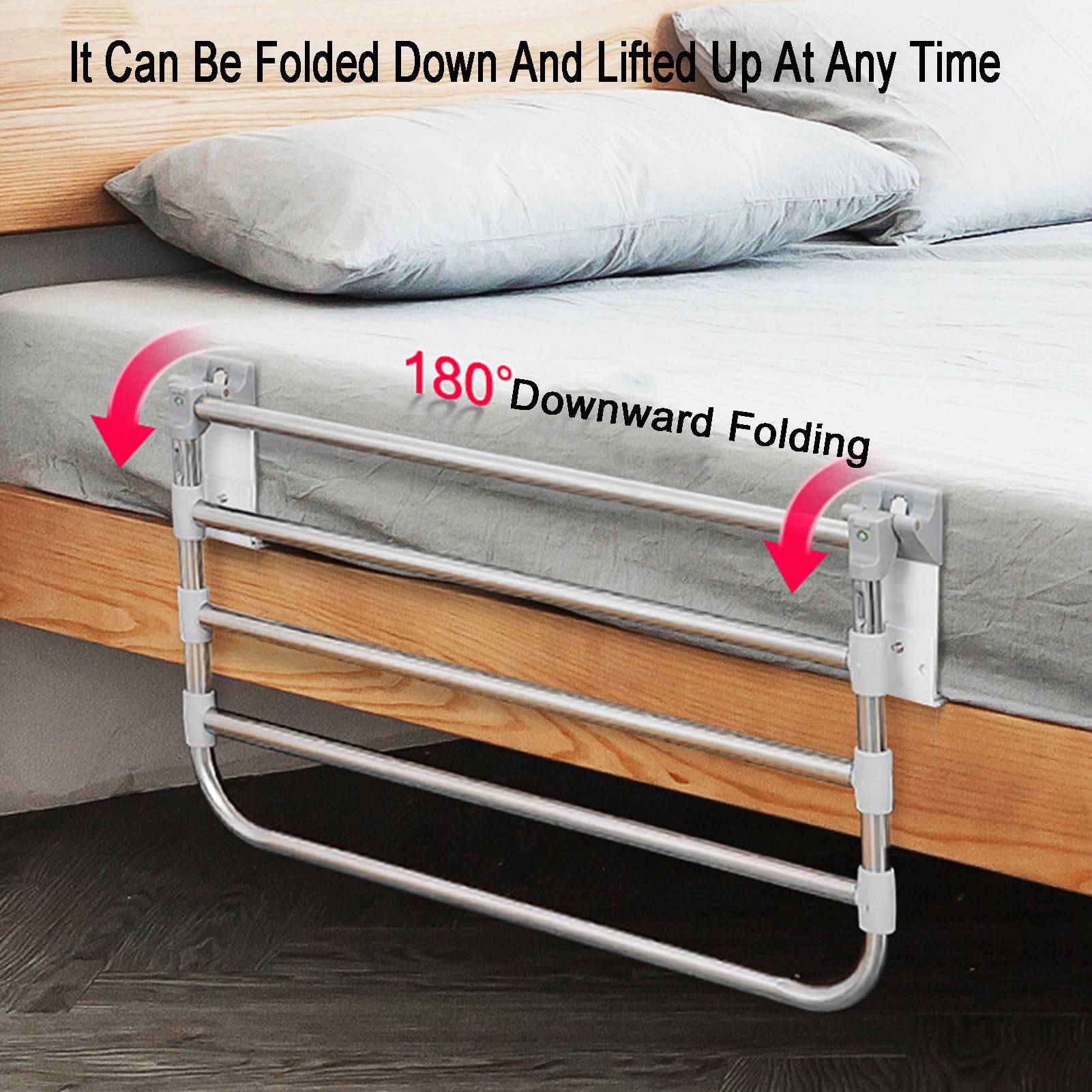 Sponda Di Sicurezza For Letto, Struttura Pieghevole Di Aiuto Al Letto, Corrimano Sul Comodino In Acciaio Inossidabile, Adatto For Anziani, Disabili E Donne Incinte(90x50cm)
