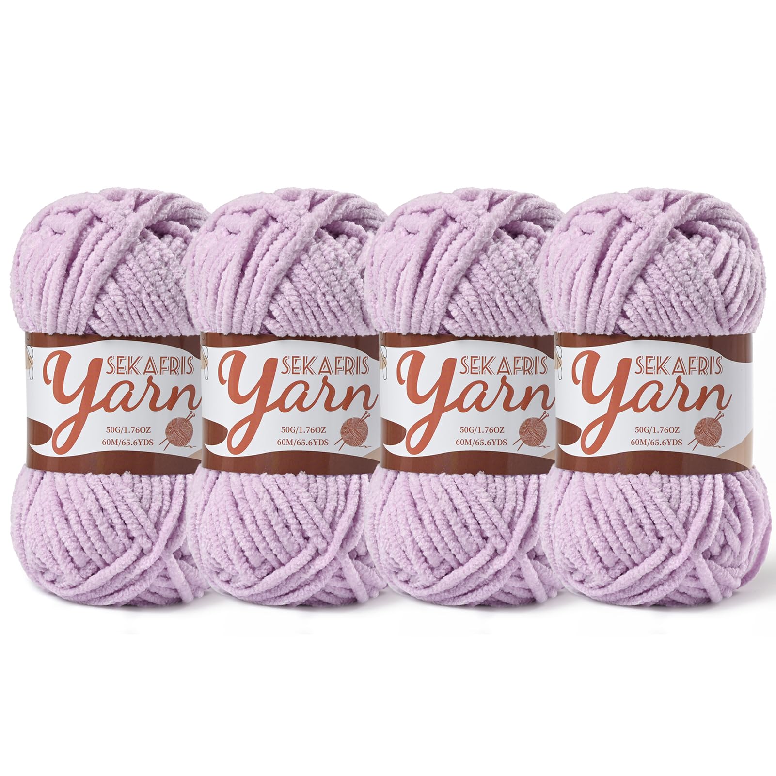 Chenille Yarn for Crocheting Crochet Light Purple Yarn 4 Pack