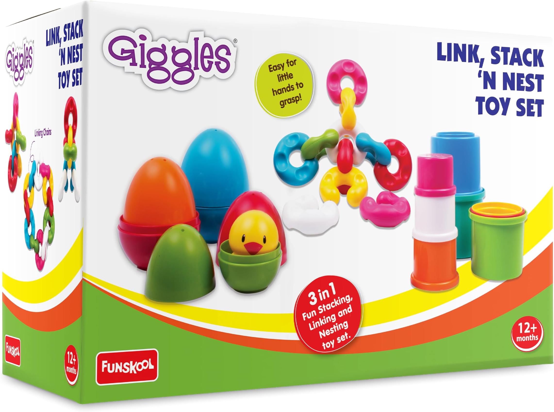 Giggles Funskool Link Stack N Nest, Nesting & Stackable Toy Blocks for Kids, Encourages Learning & Development, Fun Activity for Babies, Gift Set for Kid, Age 6+ Months