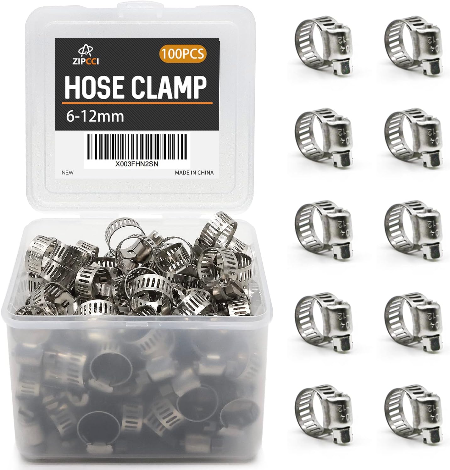 ZIPCCI Small Hose Clamp, 100 Pack Hose Clamps Stainless