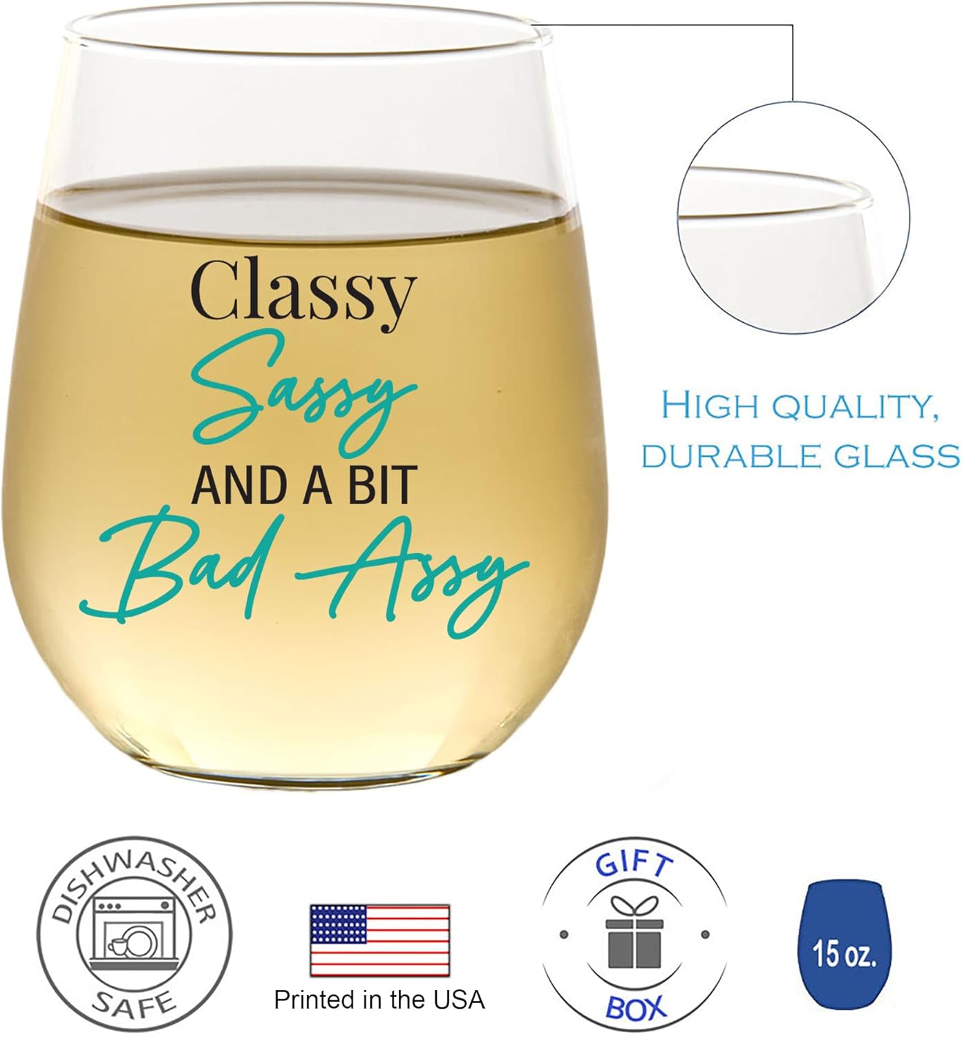 Funny Wine 15 oz. Stemless Glass for Women Men - Sassy Cute Fun Birthday Present for Friends, Coworkers, Neighbor Girlfriend Lovers, Gag Gifts for Woman, Man, Tumbler for Ladies - Made in the USA - Image 4