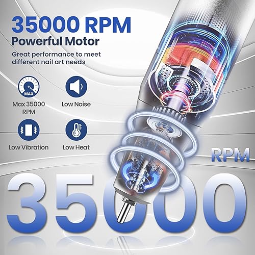 Miniatura 2 de Delanie Taladro de uñas eléctrico 35000 RPM, lima E portátil para uñas profesional con clip para cinturón, lima de uñas eléctrica recargable para