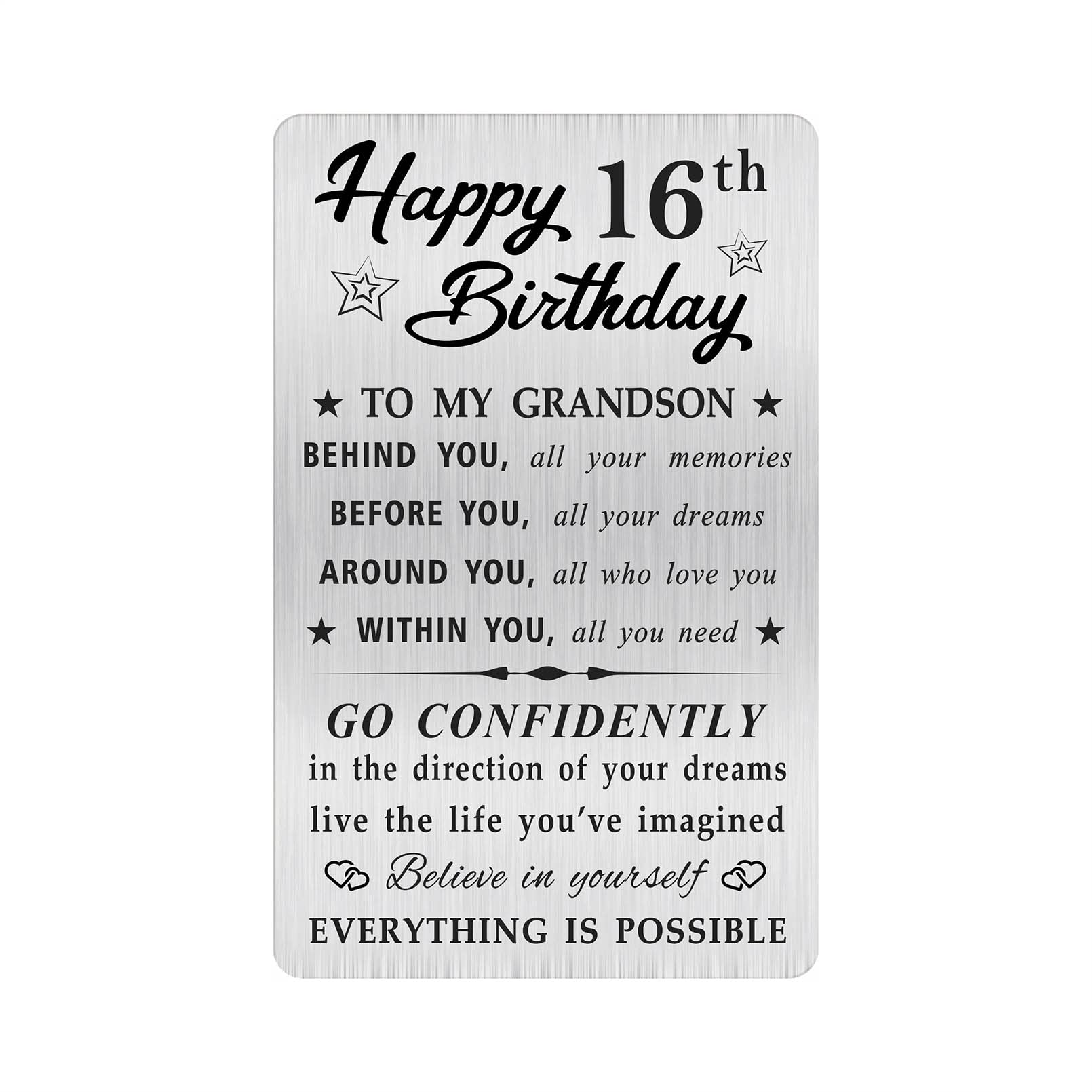 MOQIYXL Grandson 16th Birthday Card, Happy 16th Birthday Grandson Gifts Ideas, Small Engraved Wallet Card