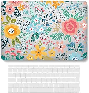 Bandless Case Compatible with MacBook Air 13 Retina 2020 2019 2018 Model A2337 M1 A2179 A1932,Plastic Protective Hard Shell Case and Keyboard Cover Skin for Mac Air 13 with Touch ID-Colored Flower 1