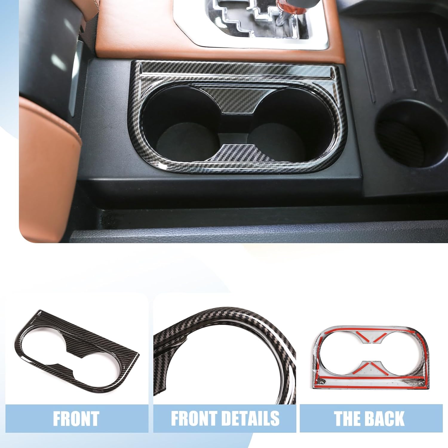 METYOUCAR ABS Plastic Front Seat Central Armrest Cup Holder Cup Trim Decor Sticker for Toyota Tundra 2014-2021 (Carbon Fiber Pattern)