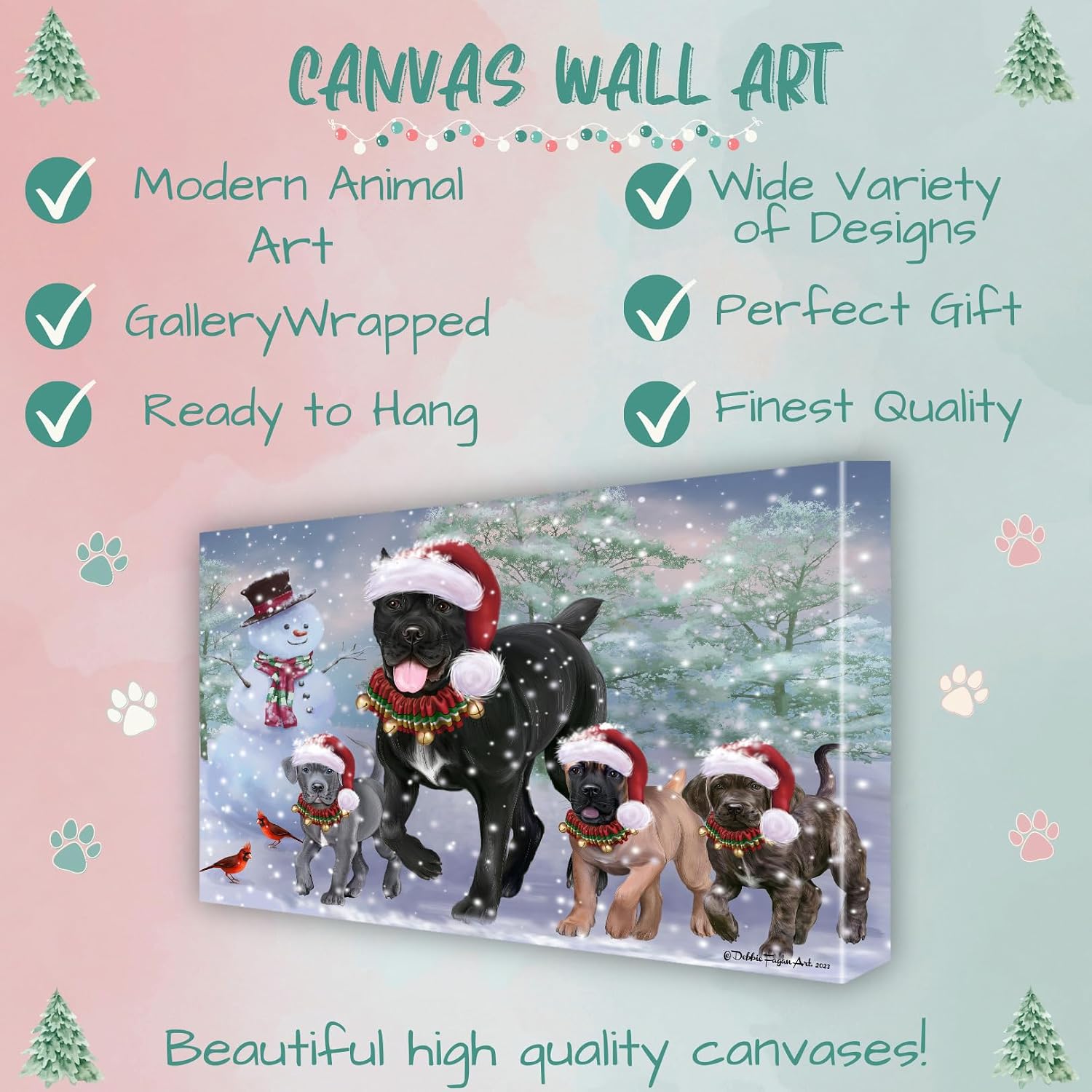 Doggie of the Day Running Family with Cane Corso Dogs Canvas Wall Art - Premium Quality Ready to Hang Room Decor - Flat Rolled 16" x 24"