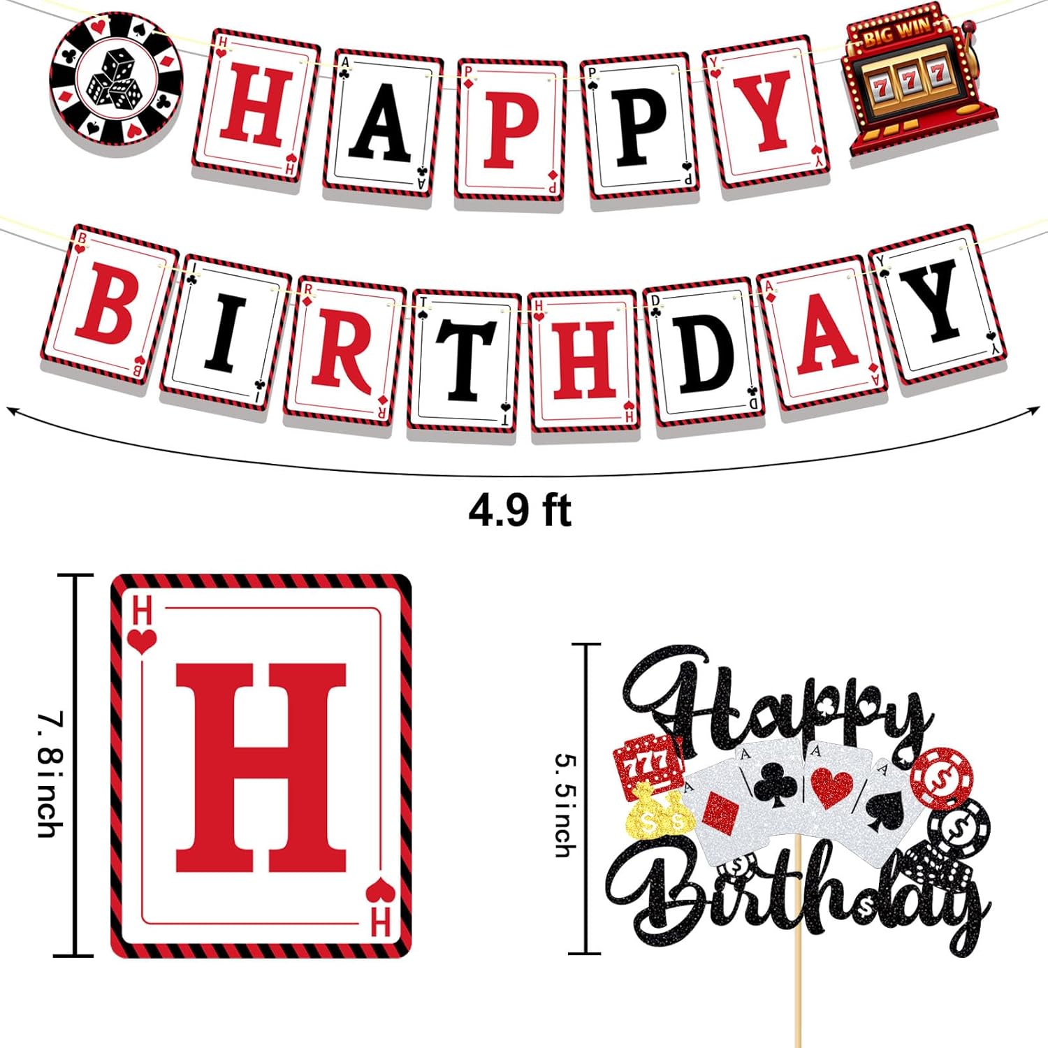 Casino Theme Party Decorations Poker Night Happy Birthday Banner With Glitter Las Vegas Casino Cake Decorations Poker Cake Topper Casino Party Supplies, Caisno - Image 4