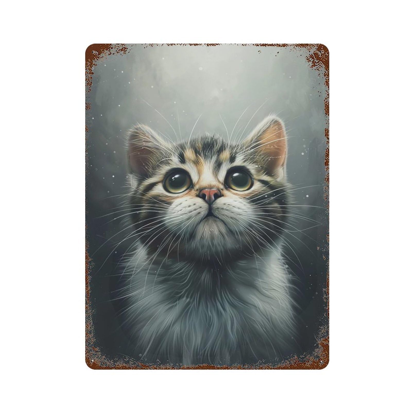 Cute Kitten Portrait Decorative Tin Sign 15.7"x11.8", Farmhouse Wall Decor for Living Room, Hallway And Home Decor