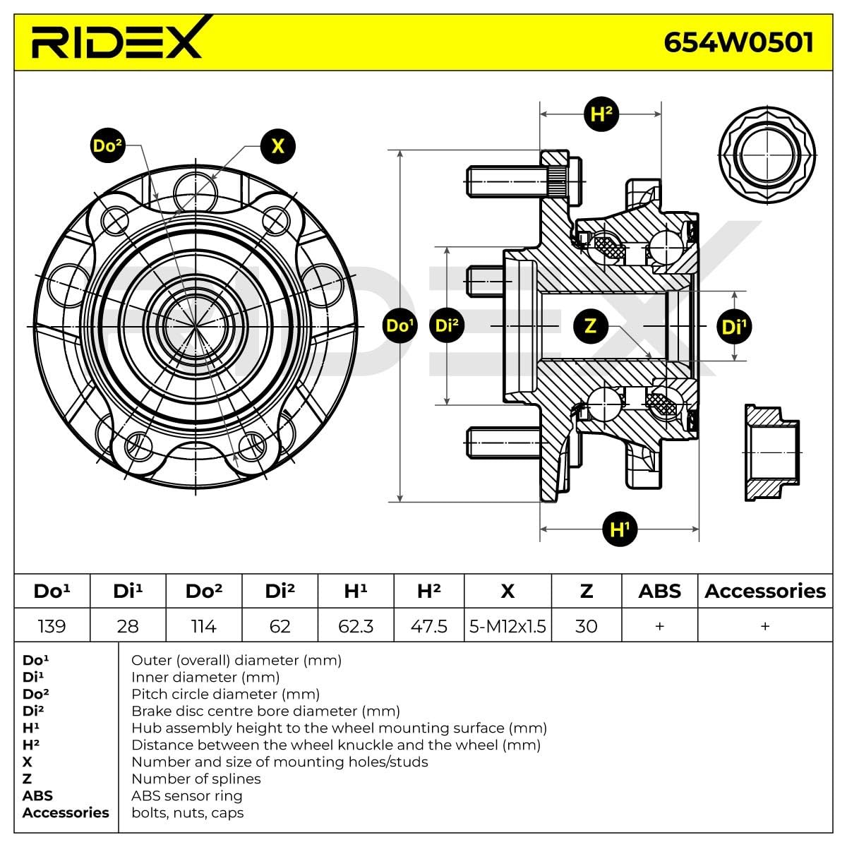 RIDEX 654W0501 Kit de roulement de roue des deux côtés de l'Avant avec bague magnétique intégré Compatible avec TOYOTA RAV 4 III ACA3, ACE, ALA3, GSA3, ZSA3