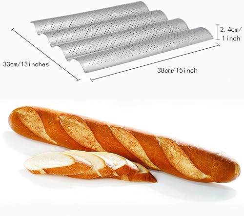 Miniatura 2 de Sartenes franceses para hornear 4 panes antiadherentes perforadas italianas, paquete de 2 bandejas de 15 x 13 pulgadas