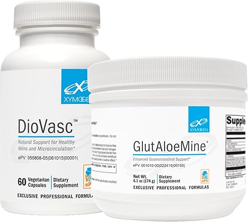 XYMOGEN DioVasc (60 cápsulas) + GlutAloeMine Powder (6.1 oz) – Diosmina para apoyar venas saludables, microcirculación + L glutamina con DGL,